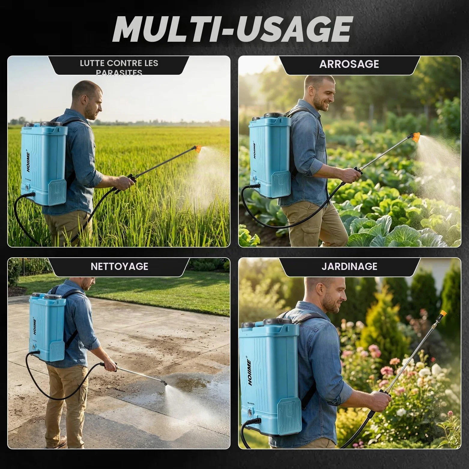 Pulvérisateur à Pression sans Fil 16L Pulvérisateur de Jardin, 7 Buses Pulvérisateur à Plantes Électrique 100PSI Résistance de pulvérisation réglable, Compatible avec les batteries Makita 18V