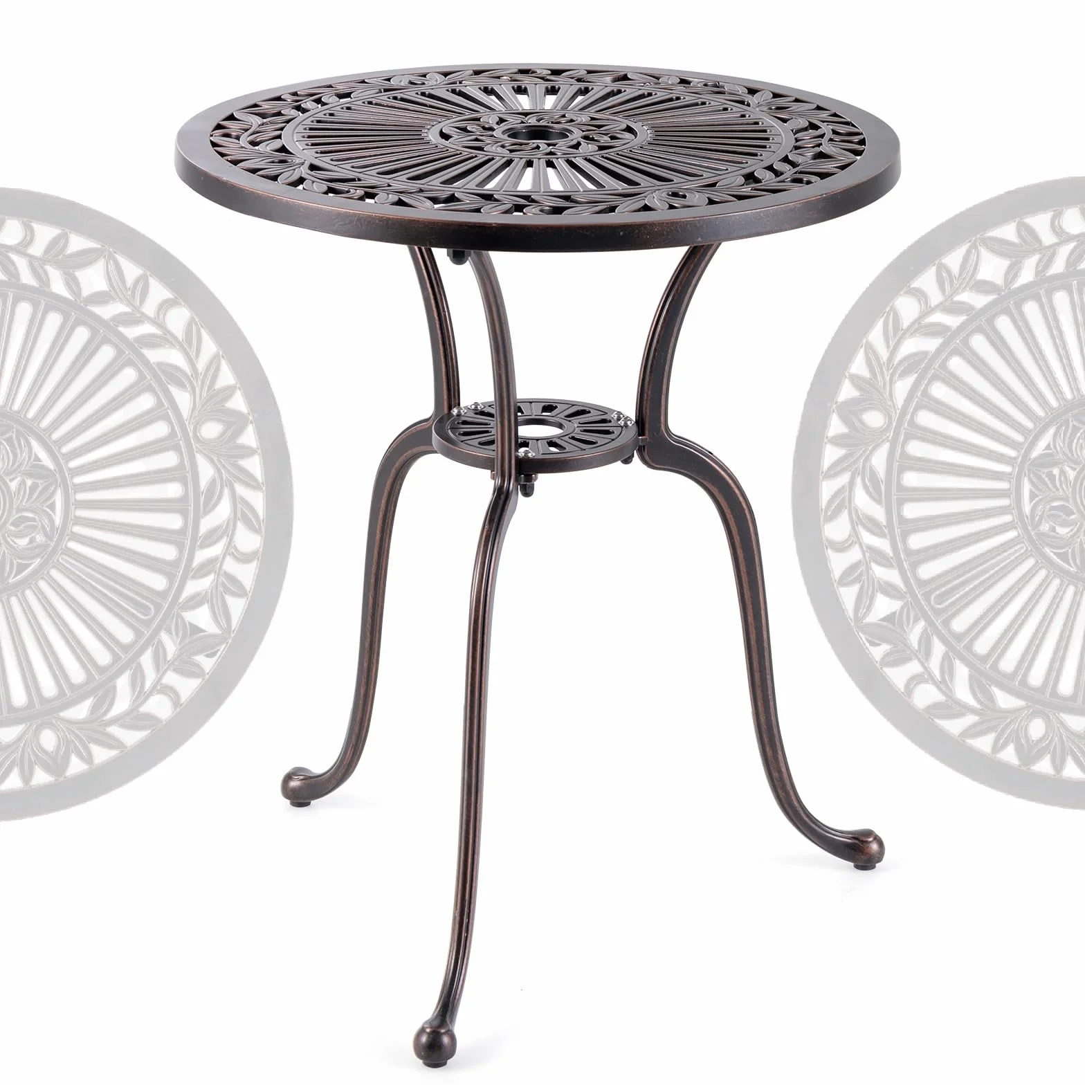 GIANTEX Table de bistrot extérieur fonte aluminium 61 cm trou parapluie coussinets pieds réglables