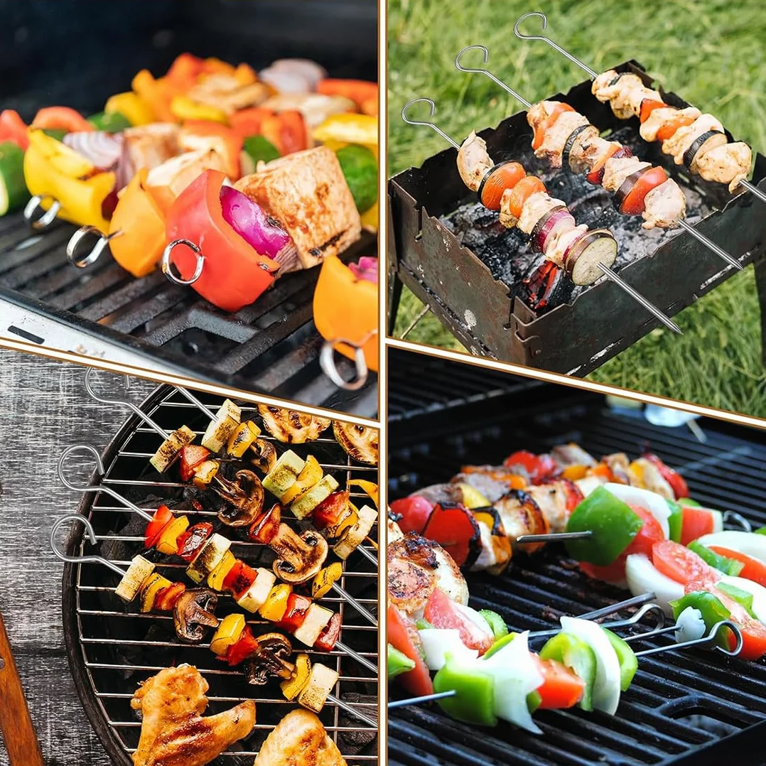 Brochettes à Viande en Acier Inoxydable 25 cm, 50 Pièces, BBQ Brochettes Réutilisables