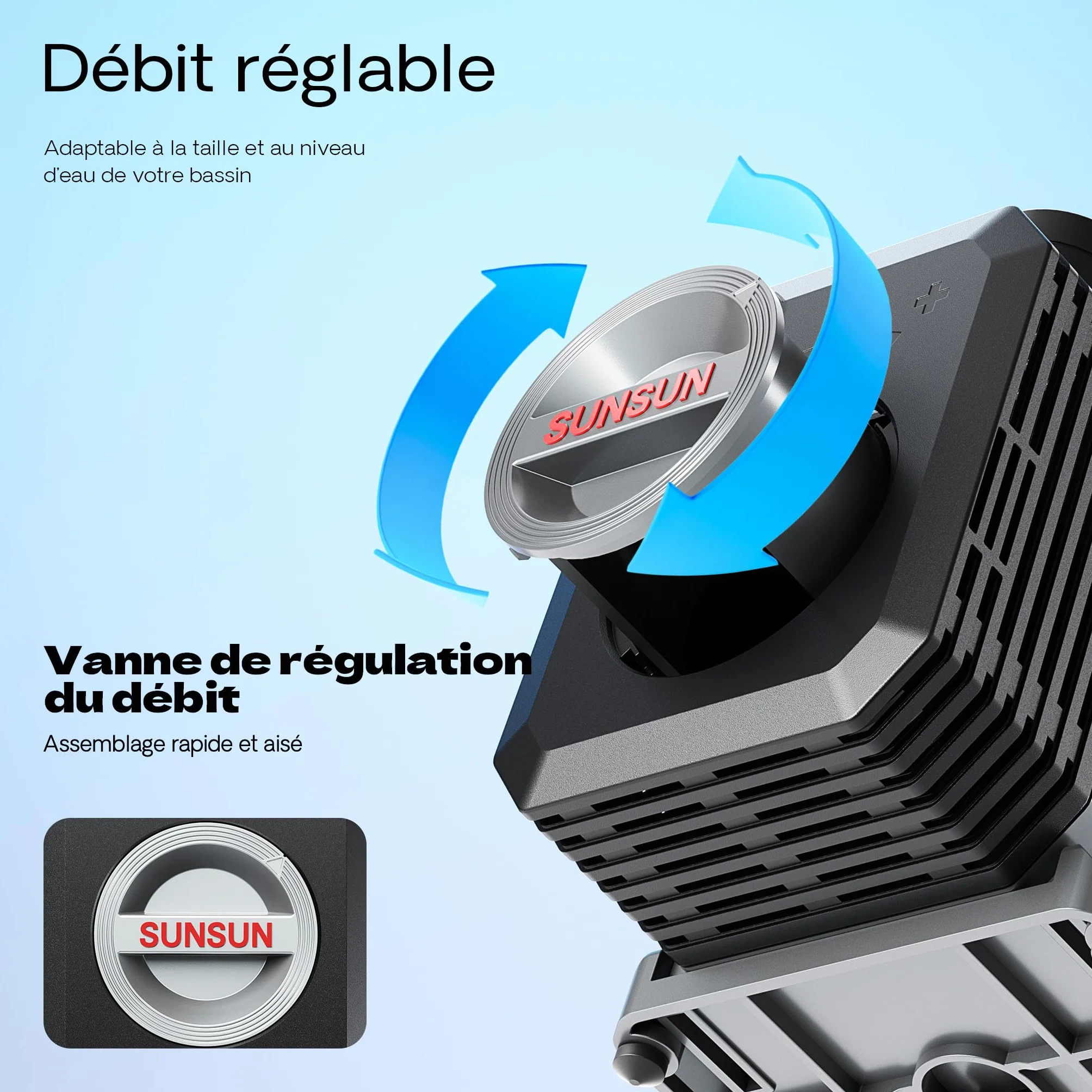 SunSun CTP-5000 Pompe de Bassin SuperECO - 188 x 114 x 190 mm - débit max. 5000 l/h / 30 W/refoulement max. 3,3 m - avec câble 10 m - Filtration Circulation Écumeur eau jardin étang