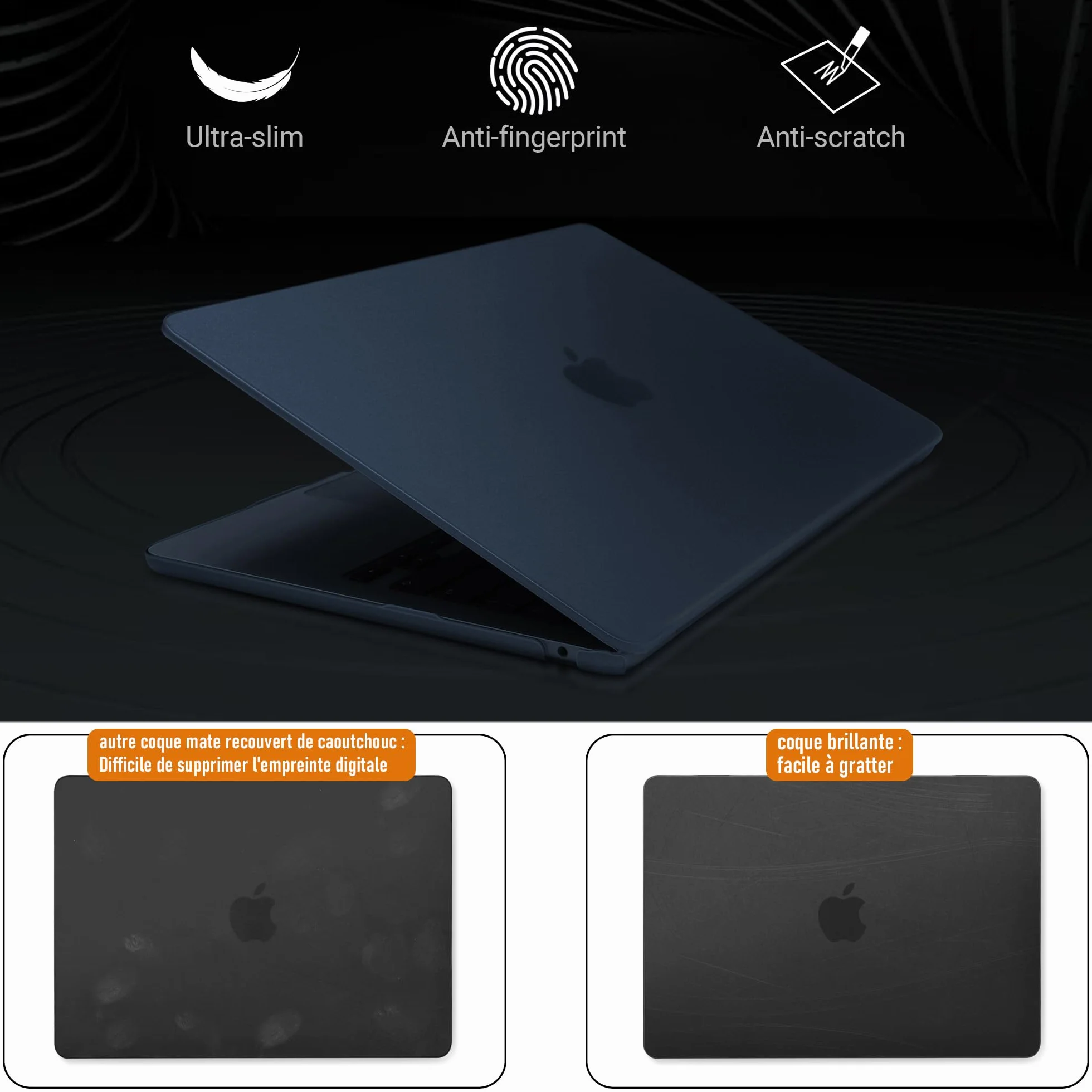TECOOL Coque Ultrafine MacBook Air 15 Pouces M5 M4 M3 M2 2023-2026 A3448 A3241 A3114 A2941, Anti-Traces Plastique Givré, Bleu Minuit