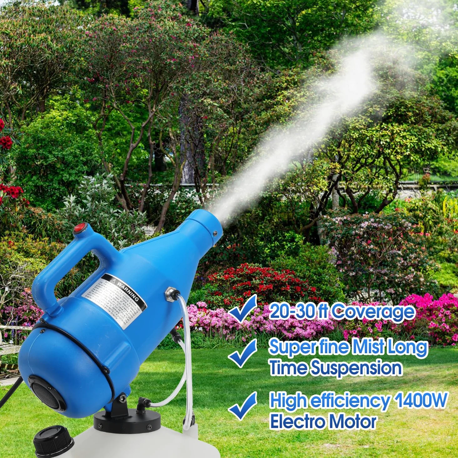 Pulvérisateur électrique portable ULV de 4,5 L avec cordon de 5 m pour maison, hôtel, église, école, pelouse et jardin