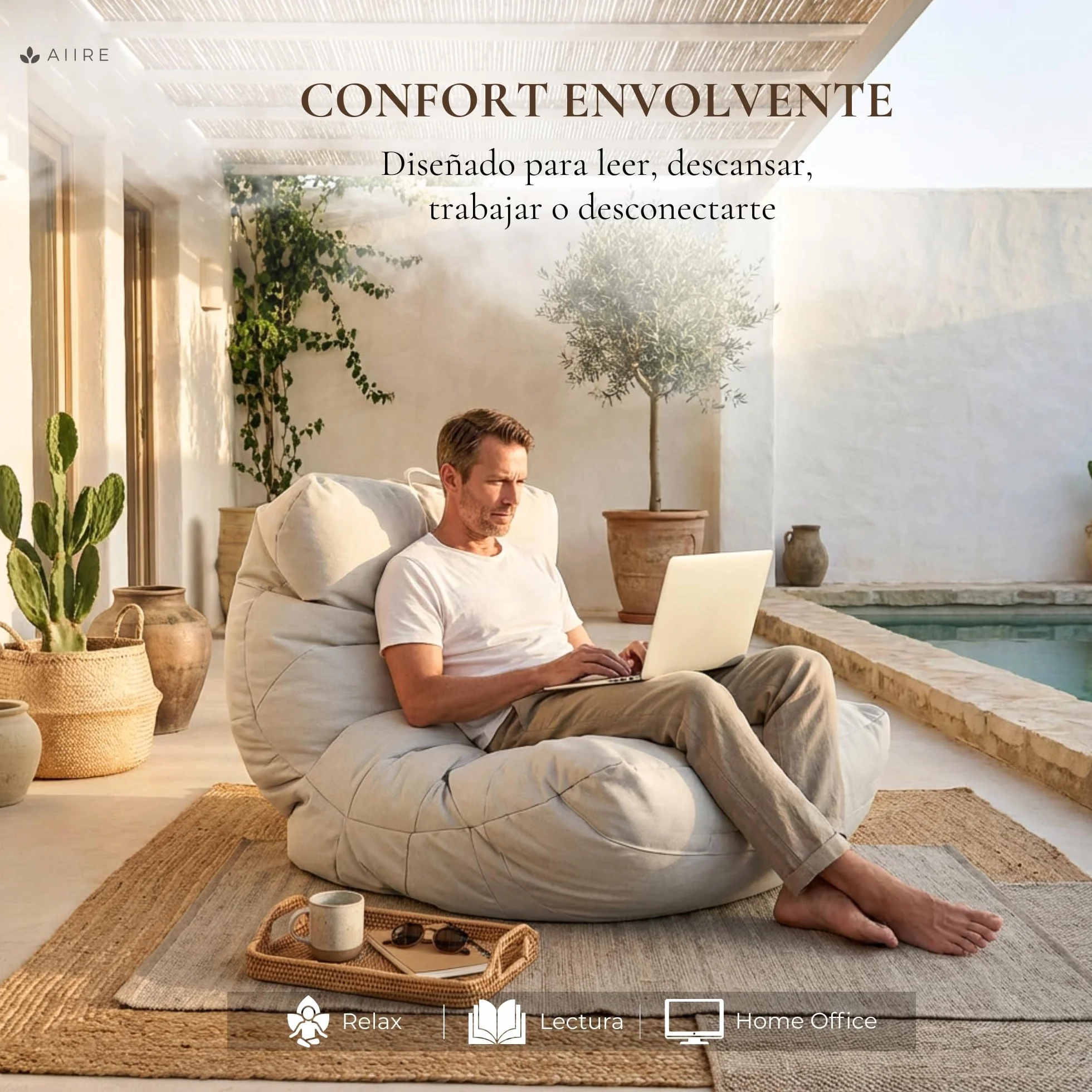 Aiire Fauteuil Pouf Extérieur Moderne - Pouffe Géant XXL Adulte avec Remplissage pour Jardin et Piscine - Gros Bean Bag XXL Gris Clair