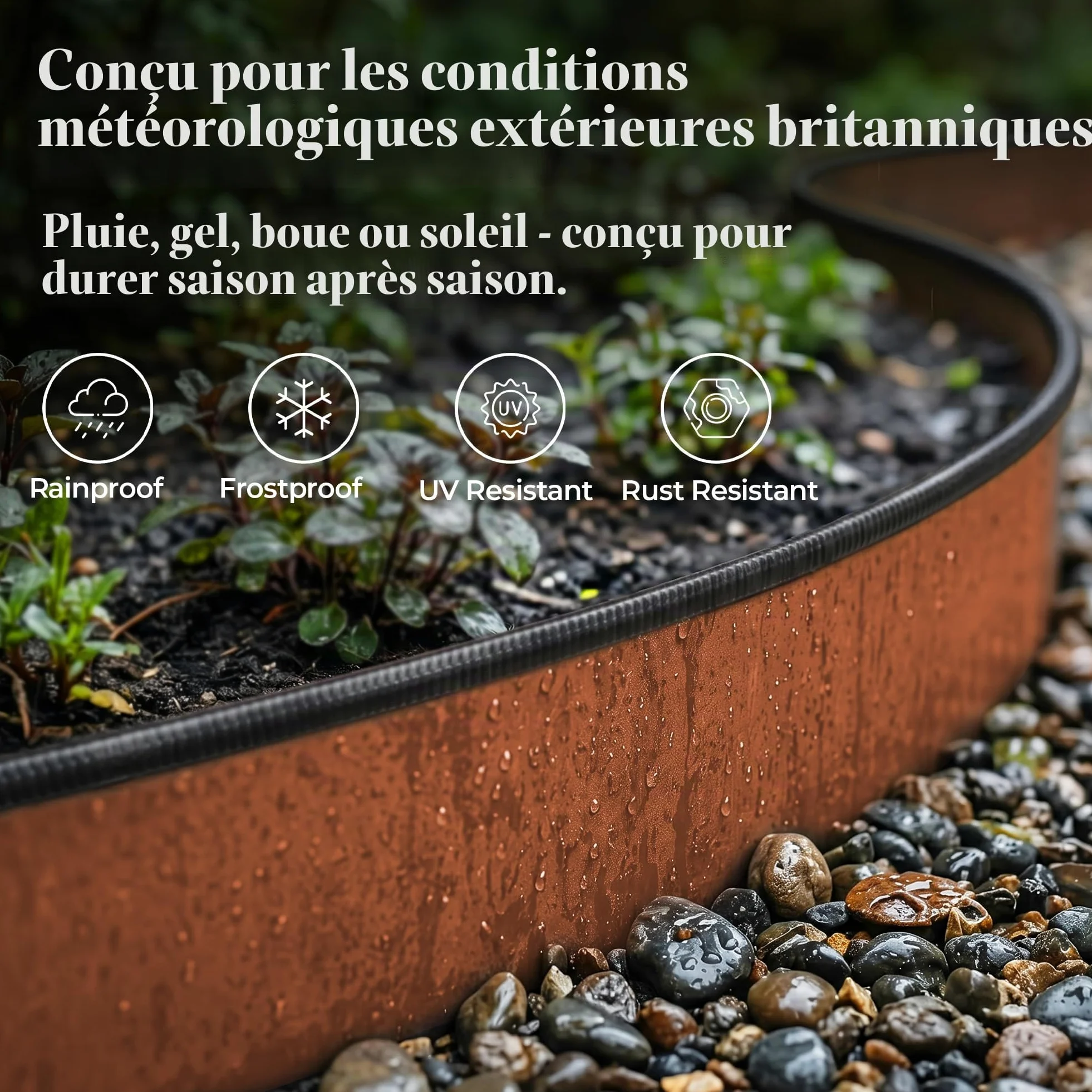 Lot de 6 bordures de pelouse en acier Cor-Ten avec bande adhésive - 1 m (L) x 14 cm (H) - Revêtement en poudre marron - Bordure de paysage - Séparateur de jardin - 7 clips - K649B04