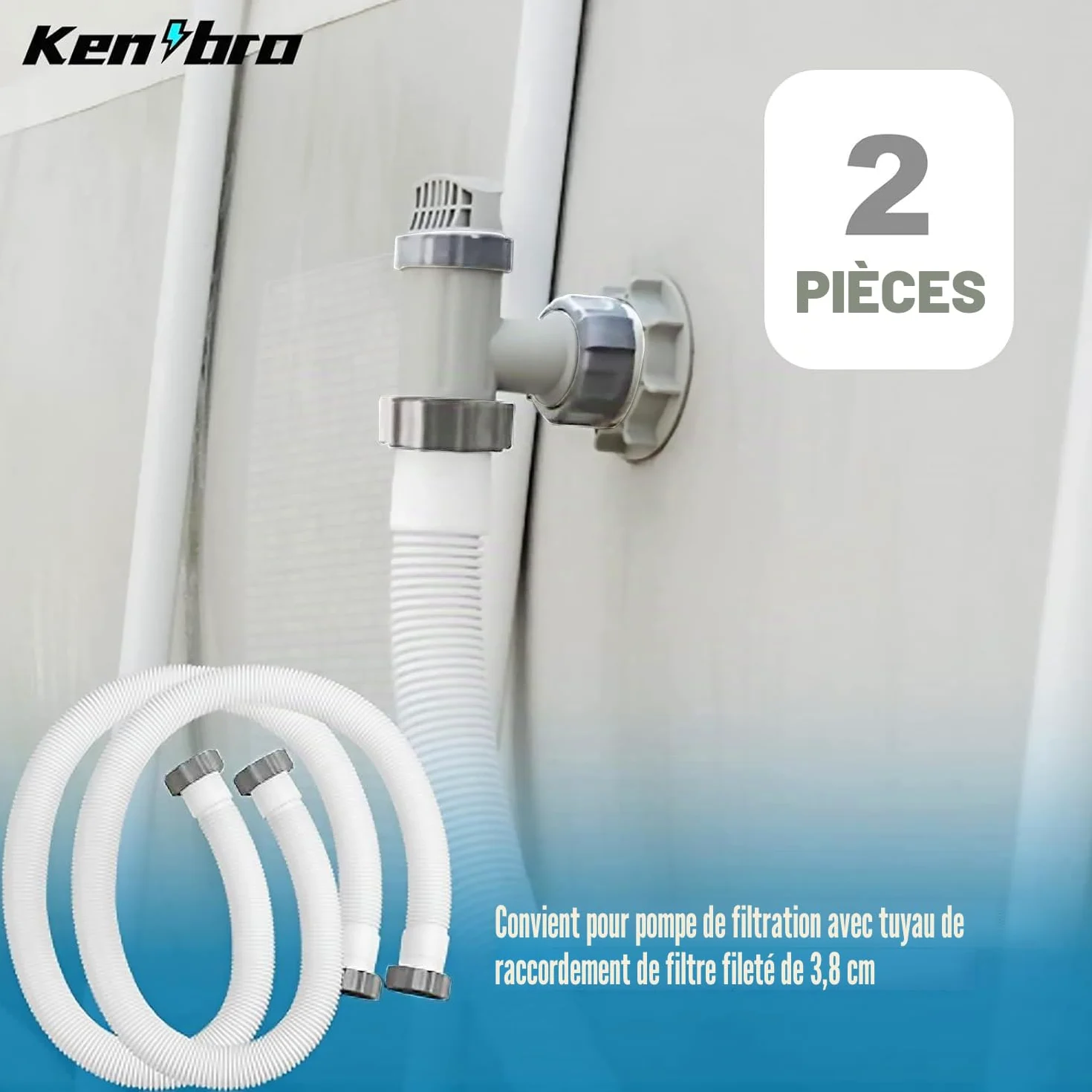 Lot de 2 tuyaux de piscine 38 mm, pour piscines hors-sol, 150 cm, avec 2 adaptateurs de tuyau de type B, tuyau de rechange pour piscine Intex, pompe à filtre
