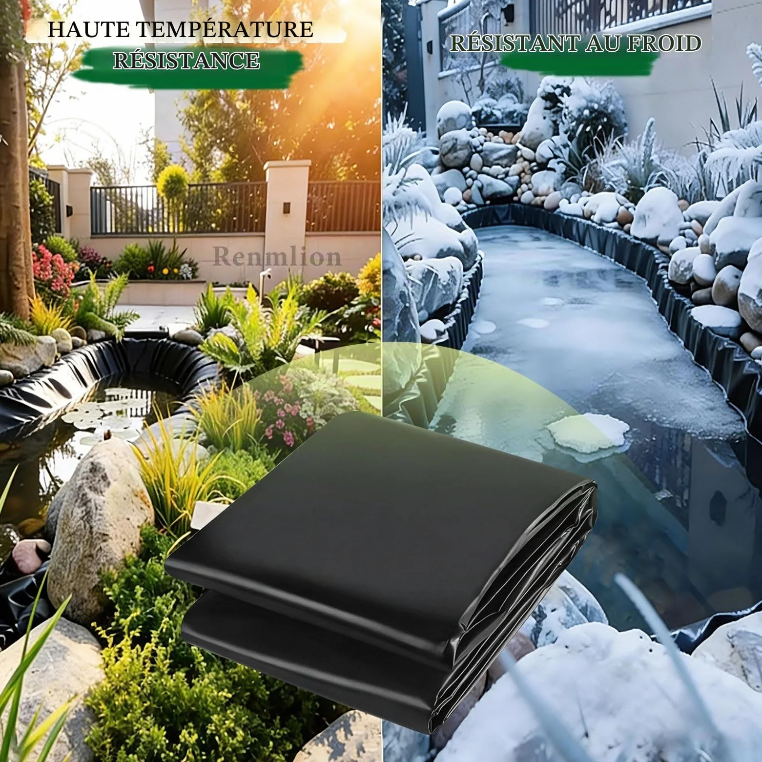 3x4m 4x6m 5x8m 8x10m 10x12m Revêtement d'étang EPDM - Sous-couche de bassin durable Membrane imperméable pour piscine - Film d'étanchéité Bâche de film de piscine résistante à l'humidité(4x4m)