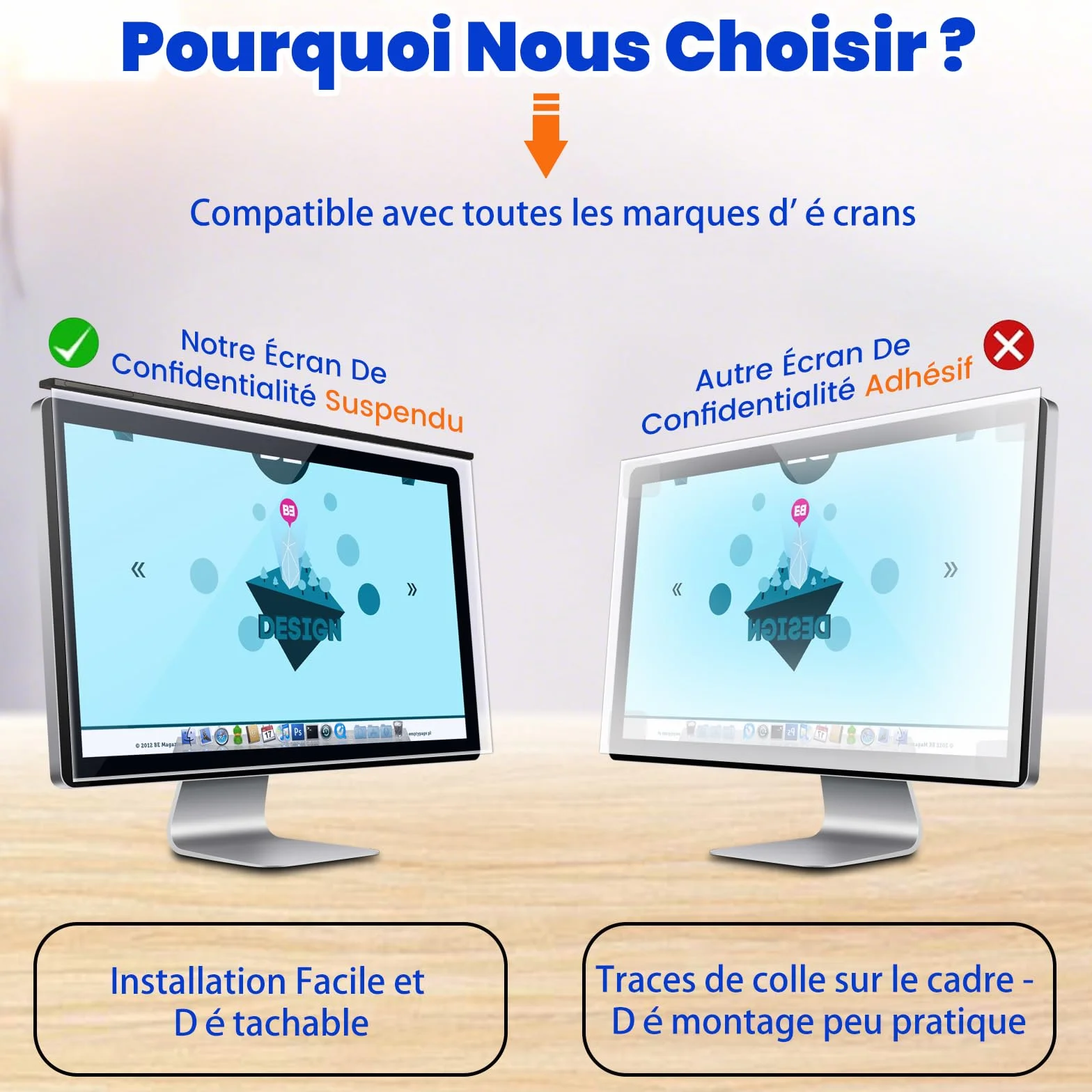 Filtre d'Écran Anti-Lumière Bleue 27 Pouces pour Moniteur 16:9 – Protection Anti-UV, Anti-Reflet, Anti-Éblouissement (61,3 x 37 cm)