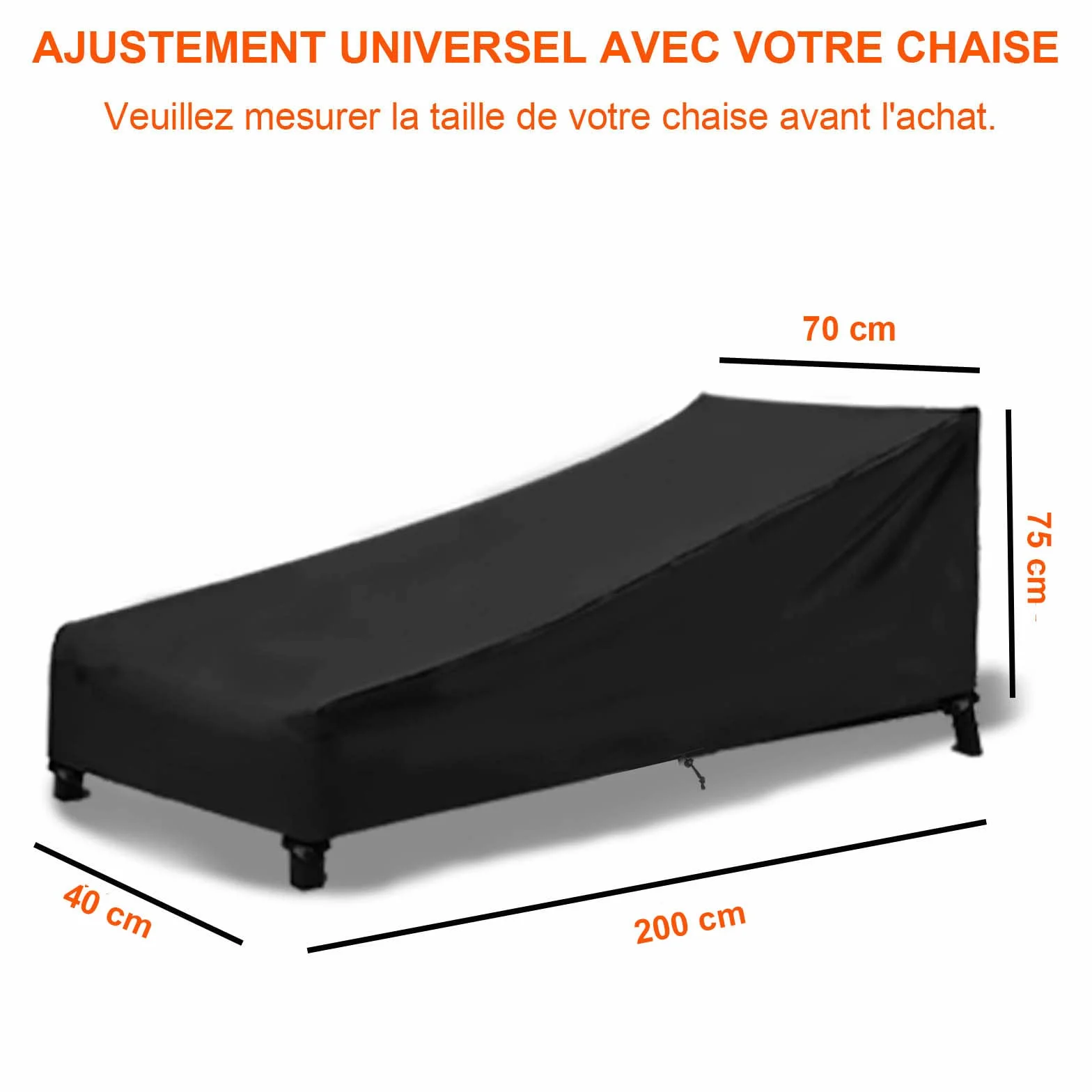 Housse de Chaise Longue de Jardin 2 pcs Imperméable Anti-UV Tissu Oxford 210D Noir 200x75x40/70cm