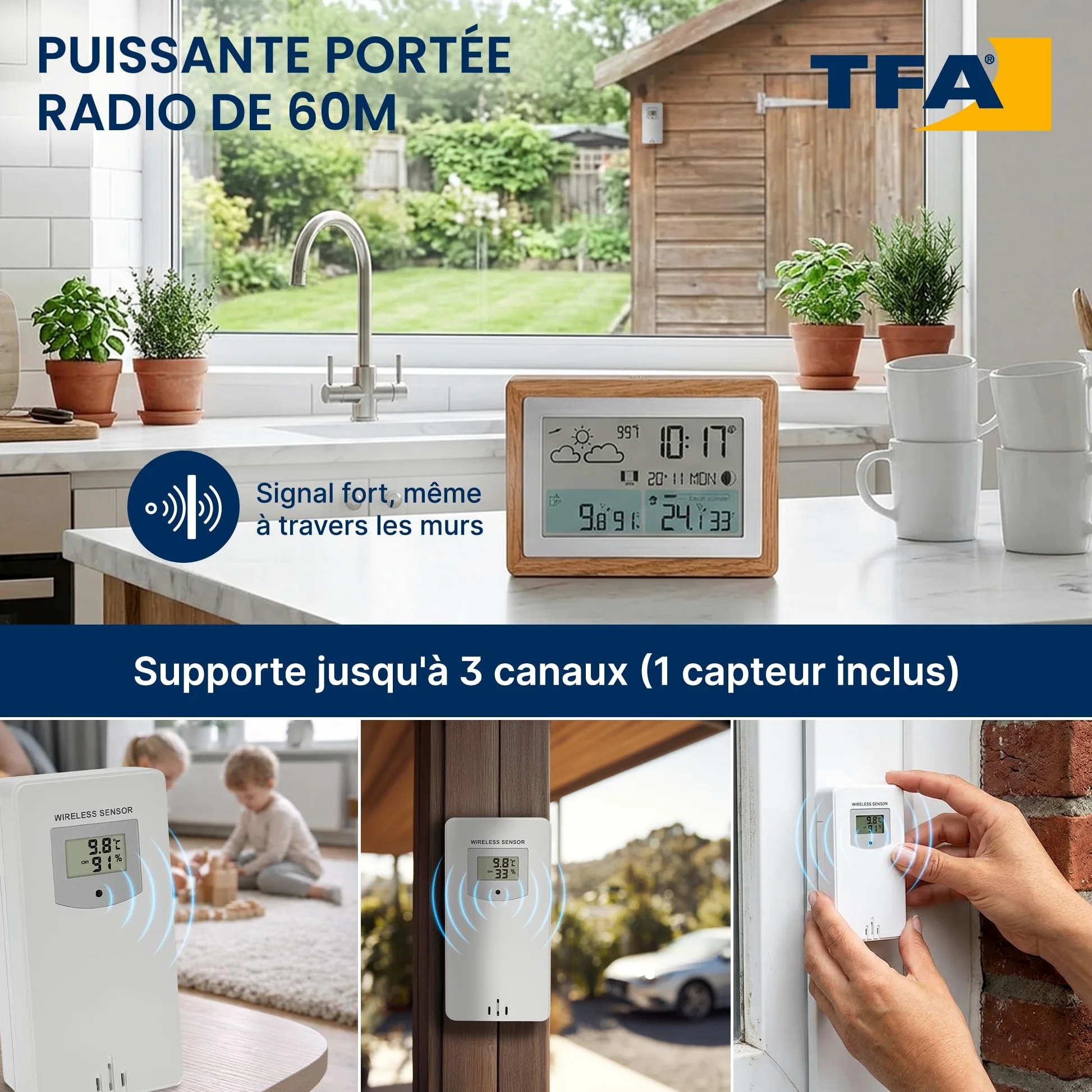 TFA Dostmann Station météo numérique, capteur extérieur sans Fil Oak, 35.1167.54, avec Cadre en Bois, température int./ext., recommandation de Ventilation, Horloge Radio-pilotée et réveil, Brun