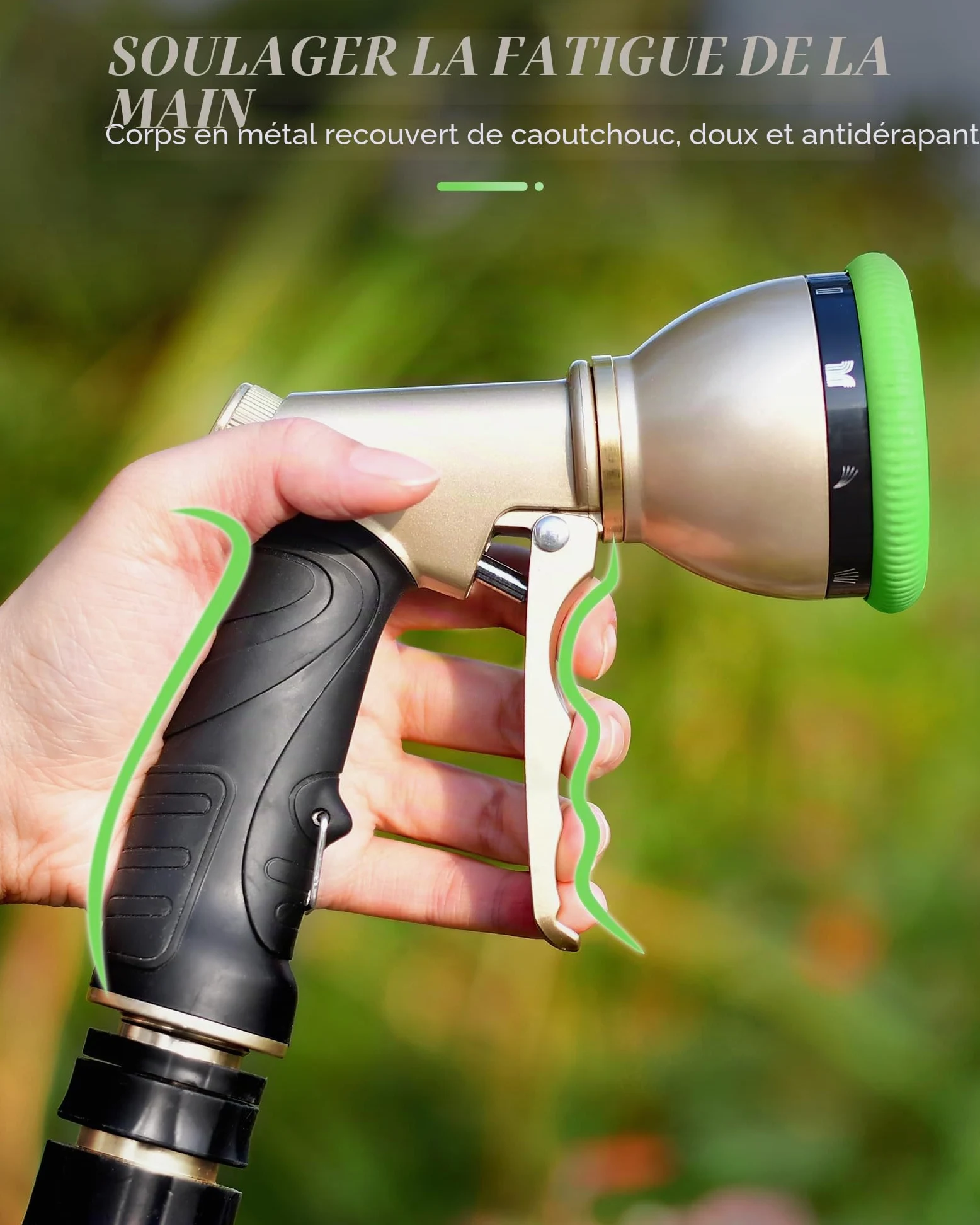 RAINPOINT Pistolet pulvérisateur de jardin - Débit d'eau réglable - Vert