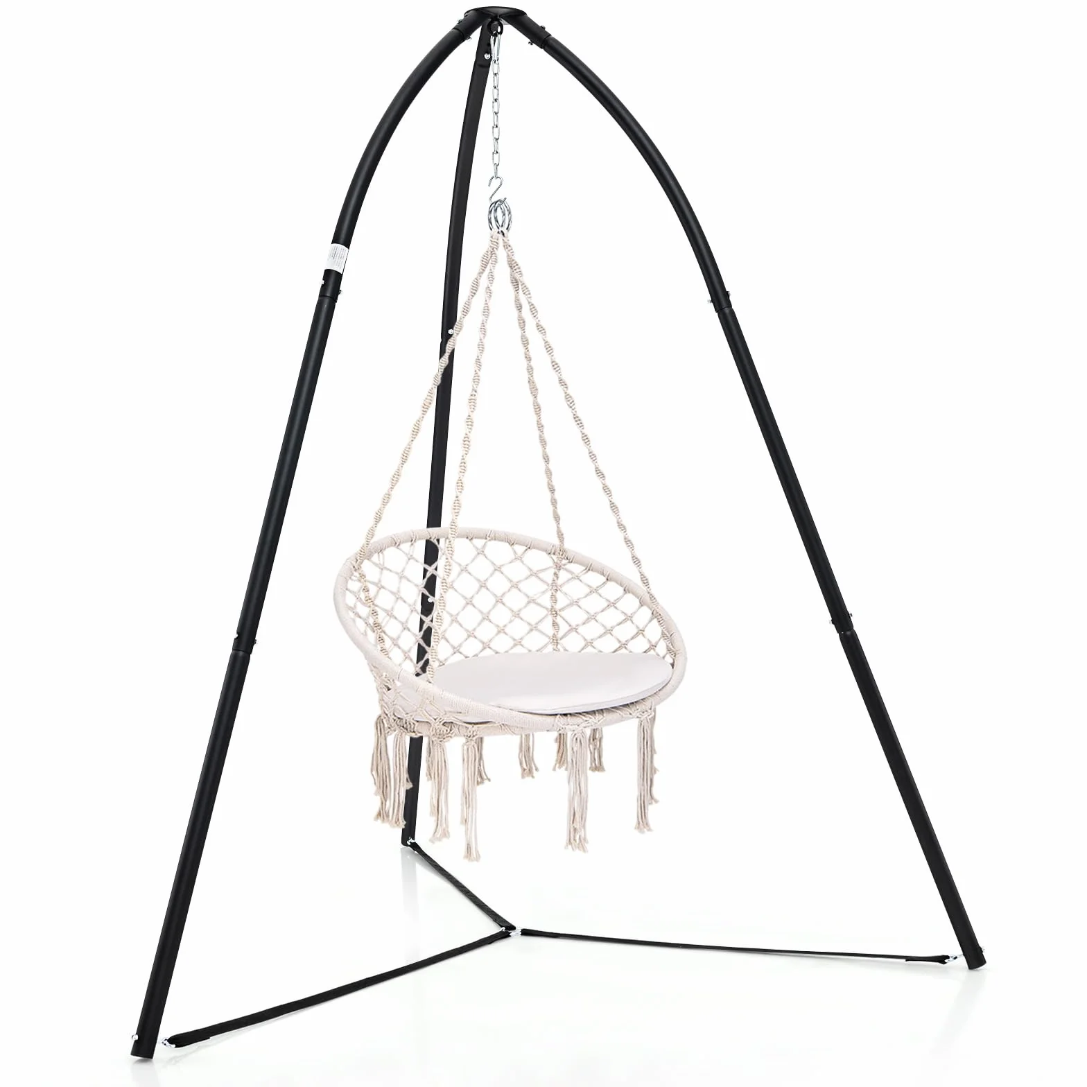 COSTWAY Support Fauteuil Suspendu Métal Pivotant 200 KG Chaîne Suspension Intérieur Extérieur
