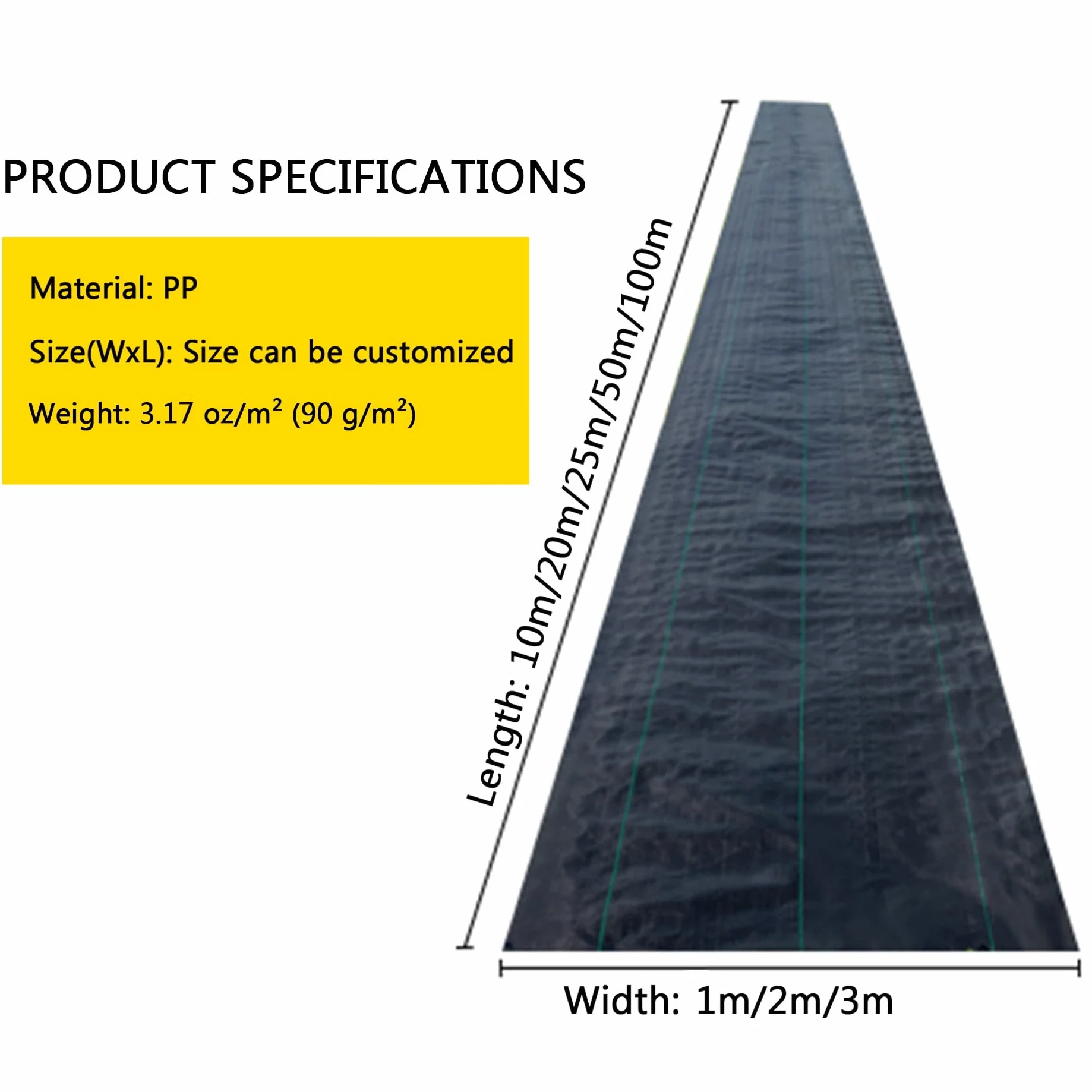 Toile de Paillage Anti Mauvaises Herbes 90 g/m²,Bâche Protection Sol et Jardin,Feutre Geotextile,Anti-UV Antidéchirure,pour Terrain Agricole Jardin,Noir Différentes Dimensions ( Size : 2mx25m = 50m² )