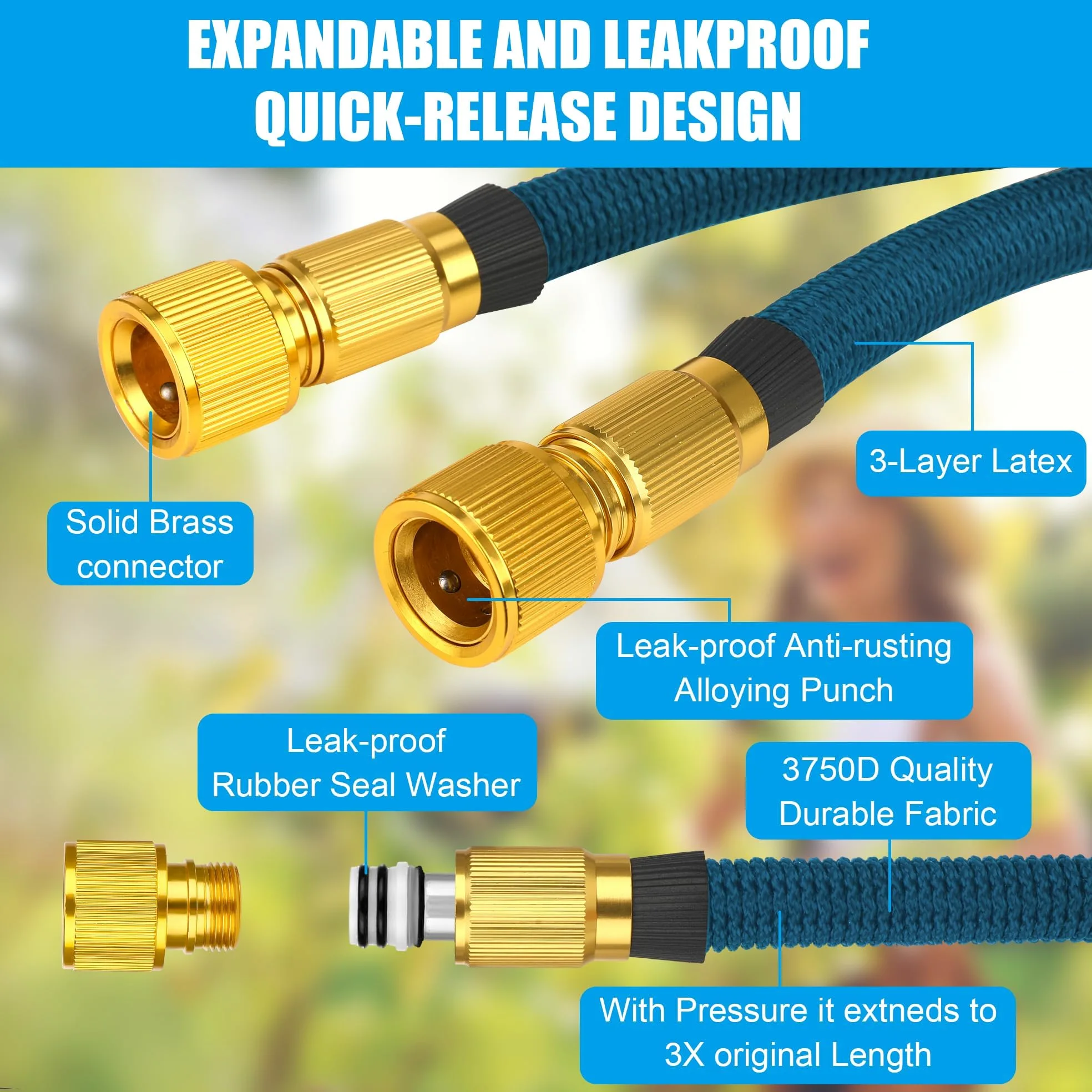 Sylken Tuyau d'arrosage extensible - 3 fois extensible - Flexible - Léger - Pistolet pulvérisateur à 10 fonctions - Tuyau d'arrosage magique pour jardinage, terrasse, voiture, lavage des animaux