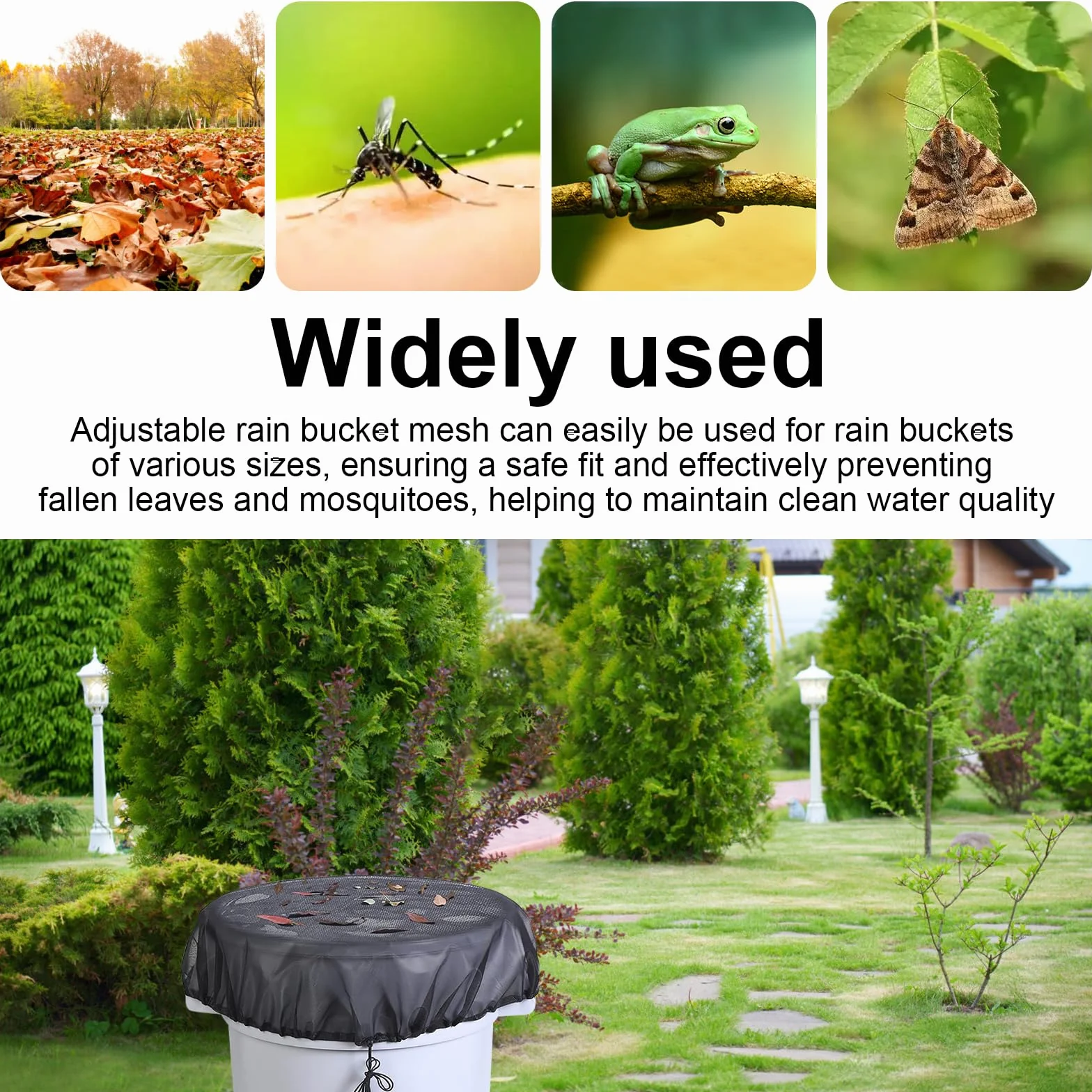 Filet Tonneau Eau de Pluie Ronde 95cm, Protection Réglable avec Élastique pour Jardin