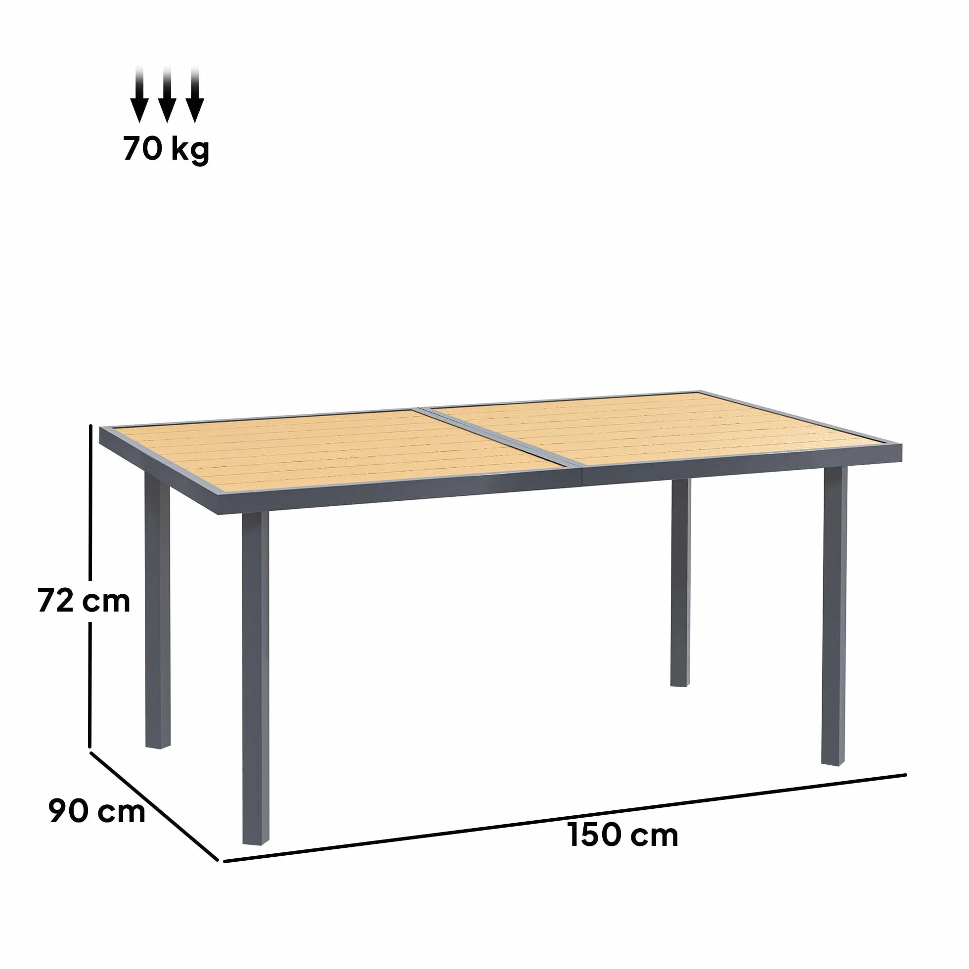 Outsunny Table à Manger de Jardin 6 Personnes, Acier Anti-Rouille, 150 x 90 x 72 cm