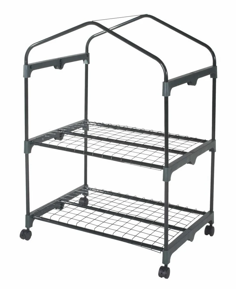 Serre avec 2 étagères en acier avec roues et bâche PVC transparente L 69 x P 49 x H 98