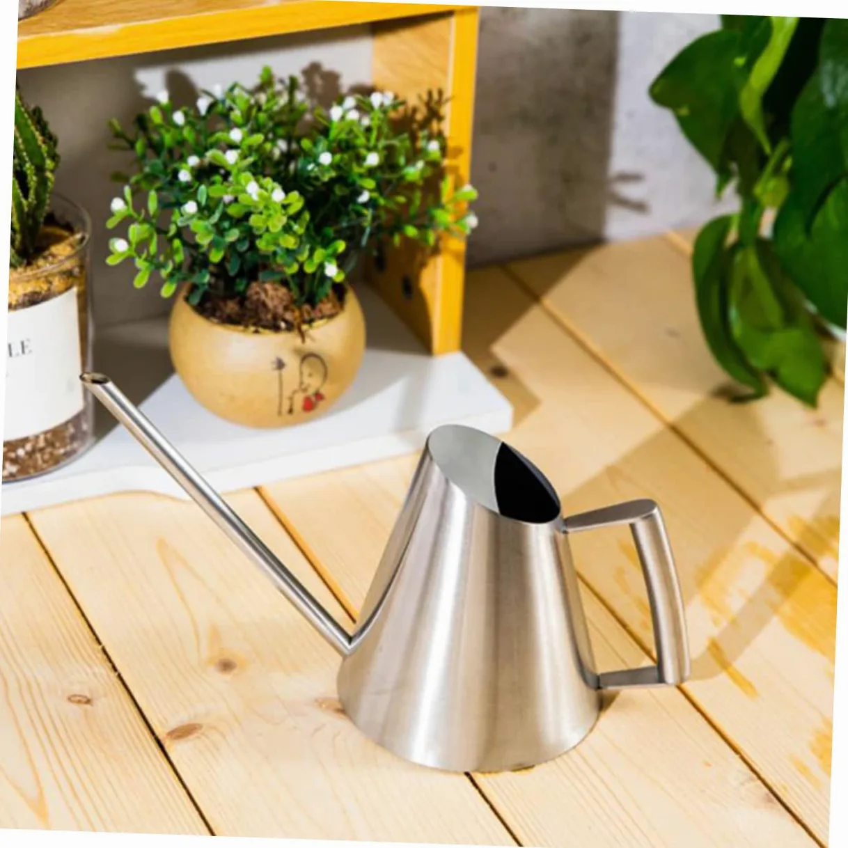 Arrosoir Vintage en Acier Inoxydable 900ml Long Bec, Léger et Confortable pour Jardinage et Arrosage des Fleurs et Plantes