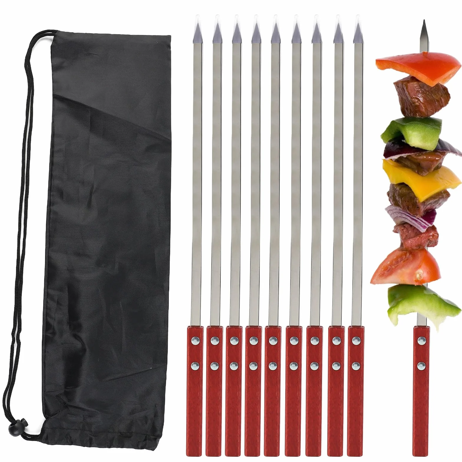 Jadin Brochettes Barbecue Inox 42cm Kebab Manche Bois Réutilisable Résistante Chaleur Sac