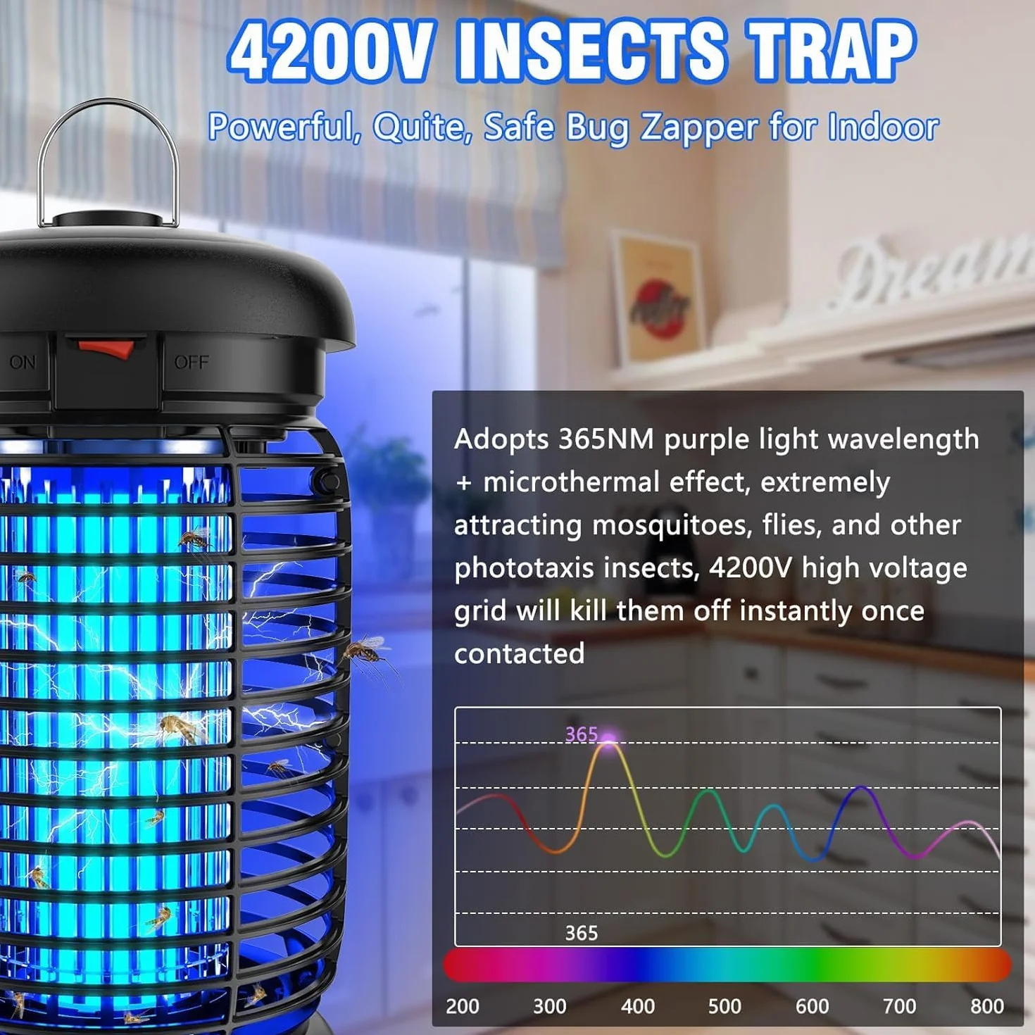 seenlast Lampe Anti Moustique 15W 4200V UV Tueur d'Insectes Électrique Étanche 140m² Intérieur Extérieur