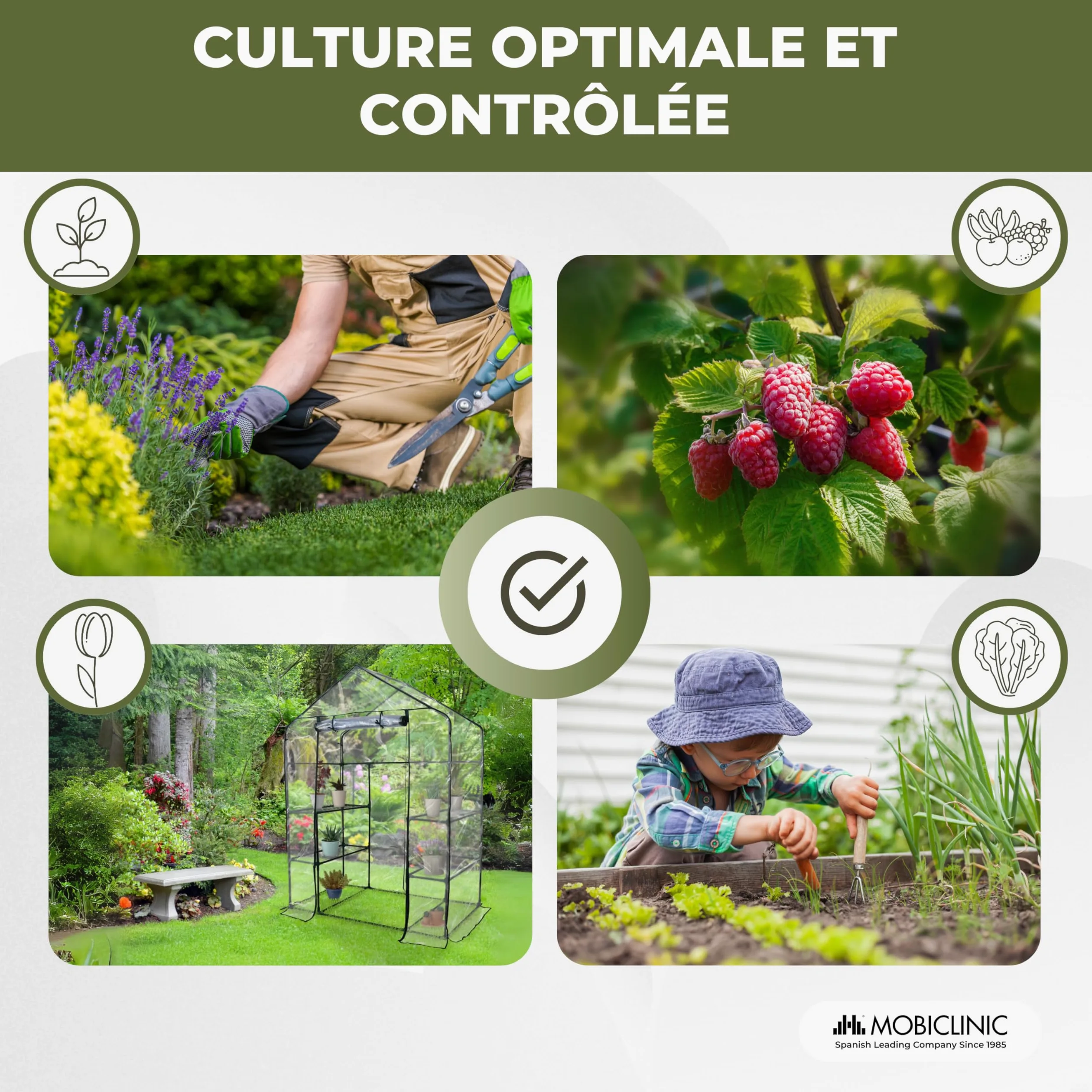 Mobiclinic®, Serre de Jardin, 143 x 73 x 195cm, Couverture en PVC et Porte Enroulable, 4 Étagères, Étanche, Home Grow, Pépinière Maison, Fixation Sécurisée, Idéal pour la Culture, Rustique