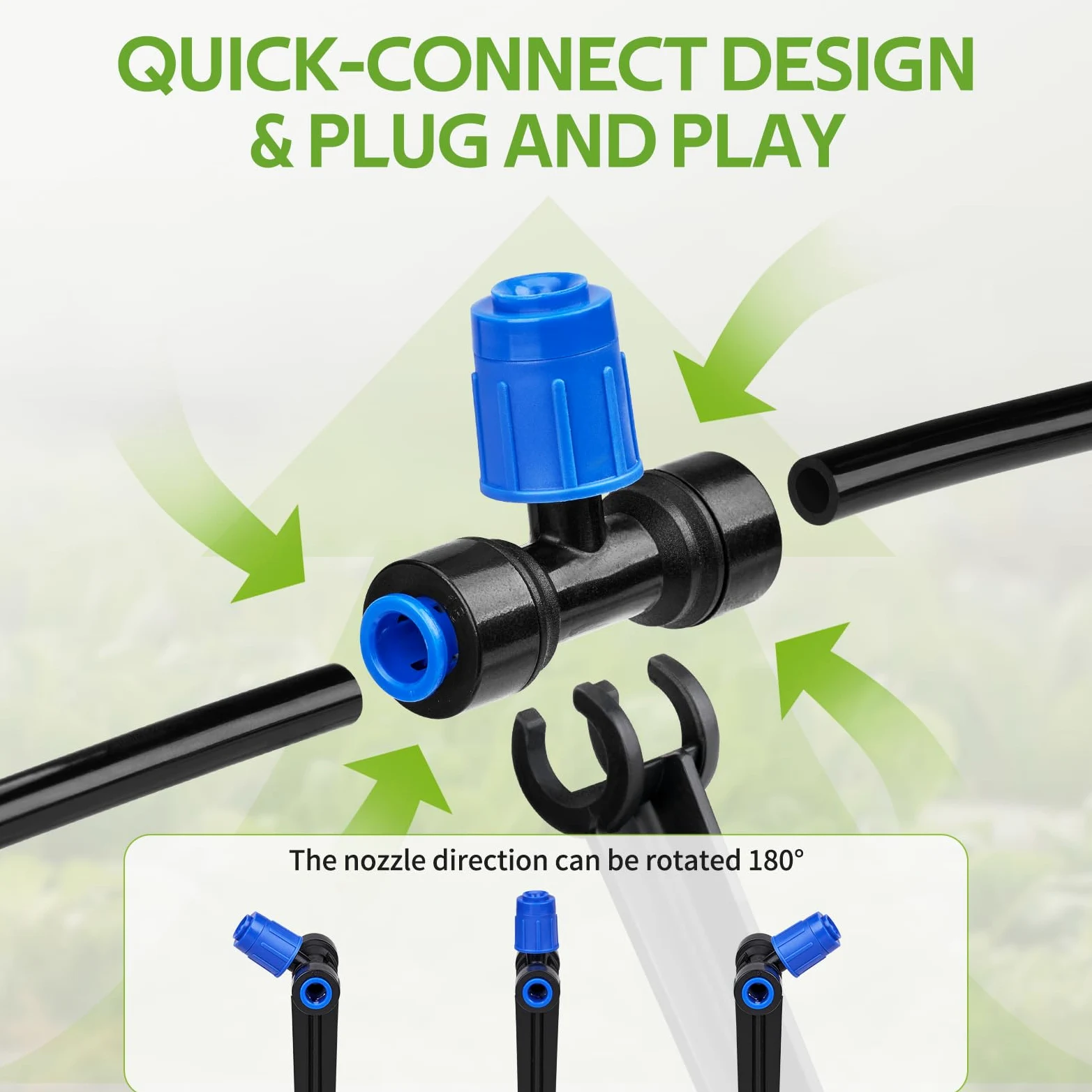 HIRALIY Système d'arrosage de jardin à connexion rapide avec goutteurs à vortex réglables, économie d'eau, kit d'irrigation goutte à goutte automatique pour parterre surélevé et plantes potager