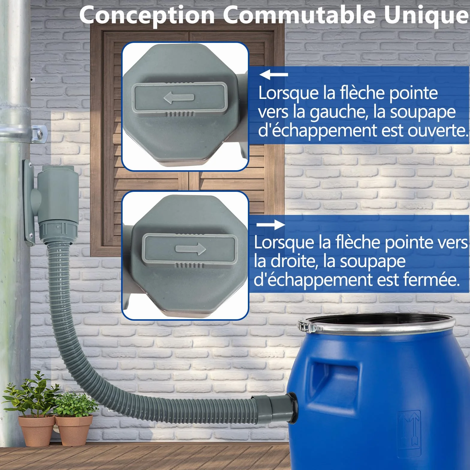 Récupérateur Eau de Pluie pour Tuyau de Descente Ø 90-110mm, Toitures Jusqu'à 80 m²