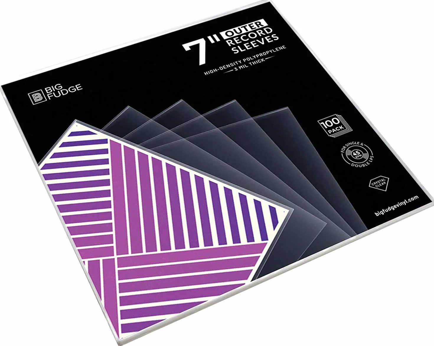 BIG FUDGE Pochettes Extérieures Vinyles 18cm x 100pcs Pochette Transparente Plastique 45 Tours 3 mil 18x18 cm