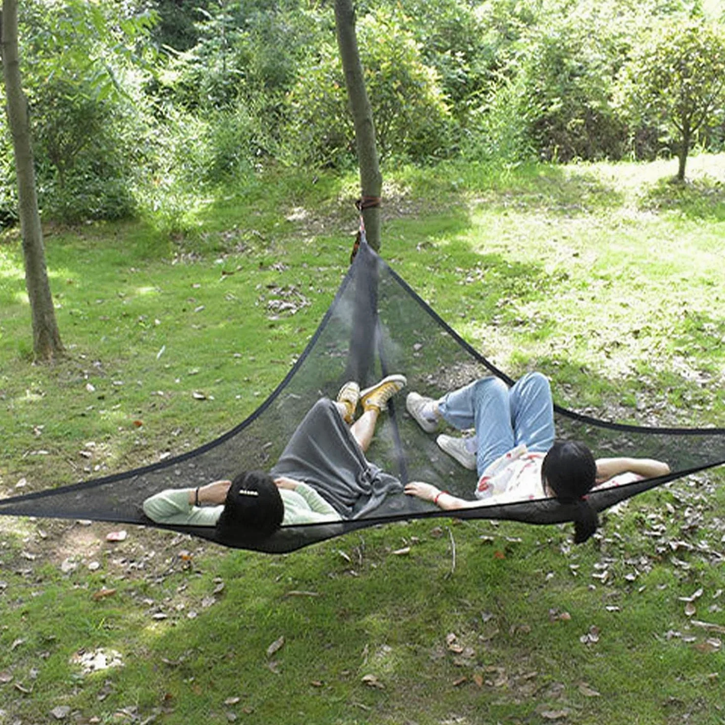 Portable Hamac de Camping Triangle Pas de Terrain Plat hamac aérien géant Conception à 3 Points hamac Multi-Personnes en Maille à Haute Charge Balcon Voyage