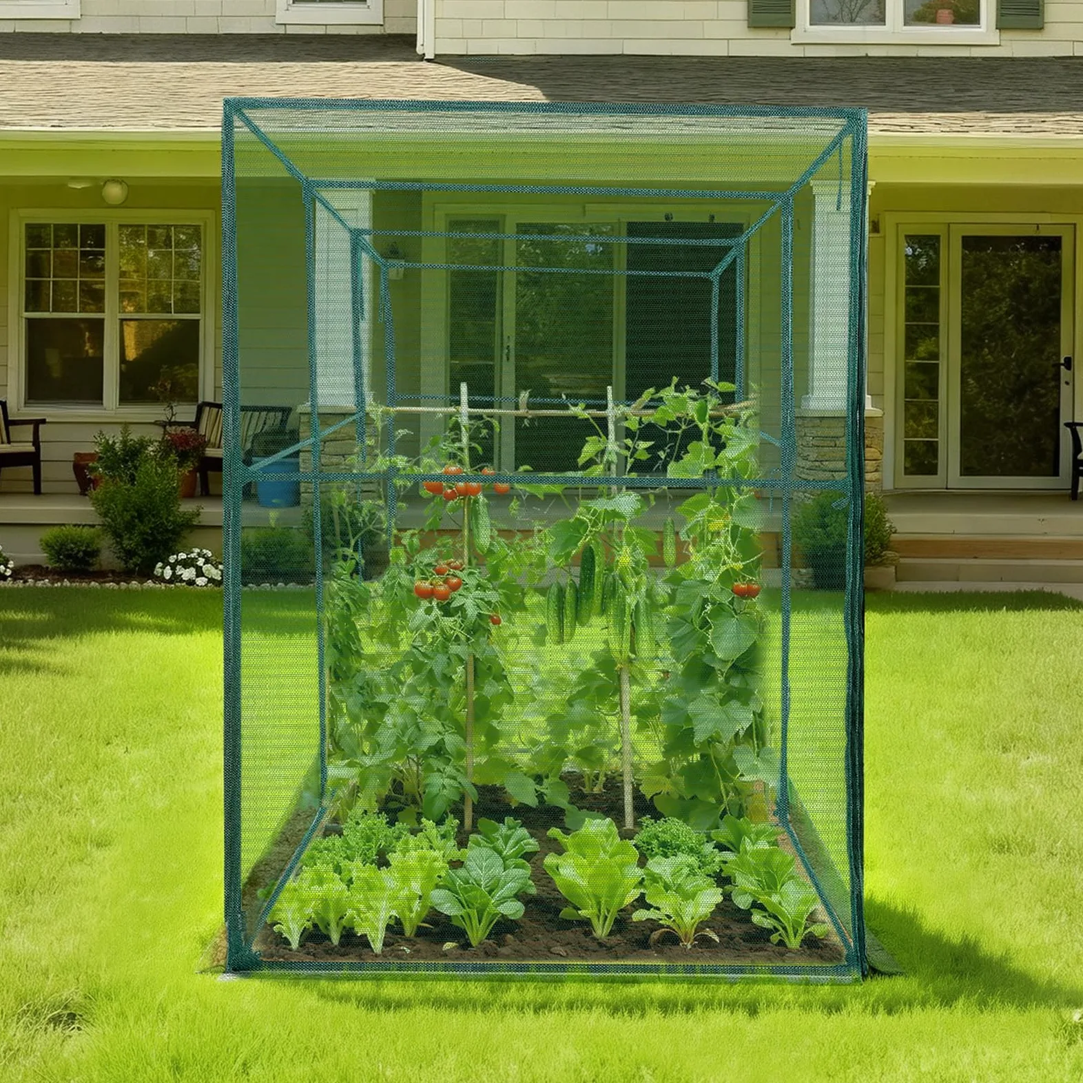 VEVOR Cage à Culture Jardin 3,56x1,2x1,94 m Cage à Plantes avec Porte Zippée pour Tomates, Filet Anti Oiseaux Résistante au Vent Filet de Protection de Plantes Couverture de Potager Surélevé Extérieur
