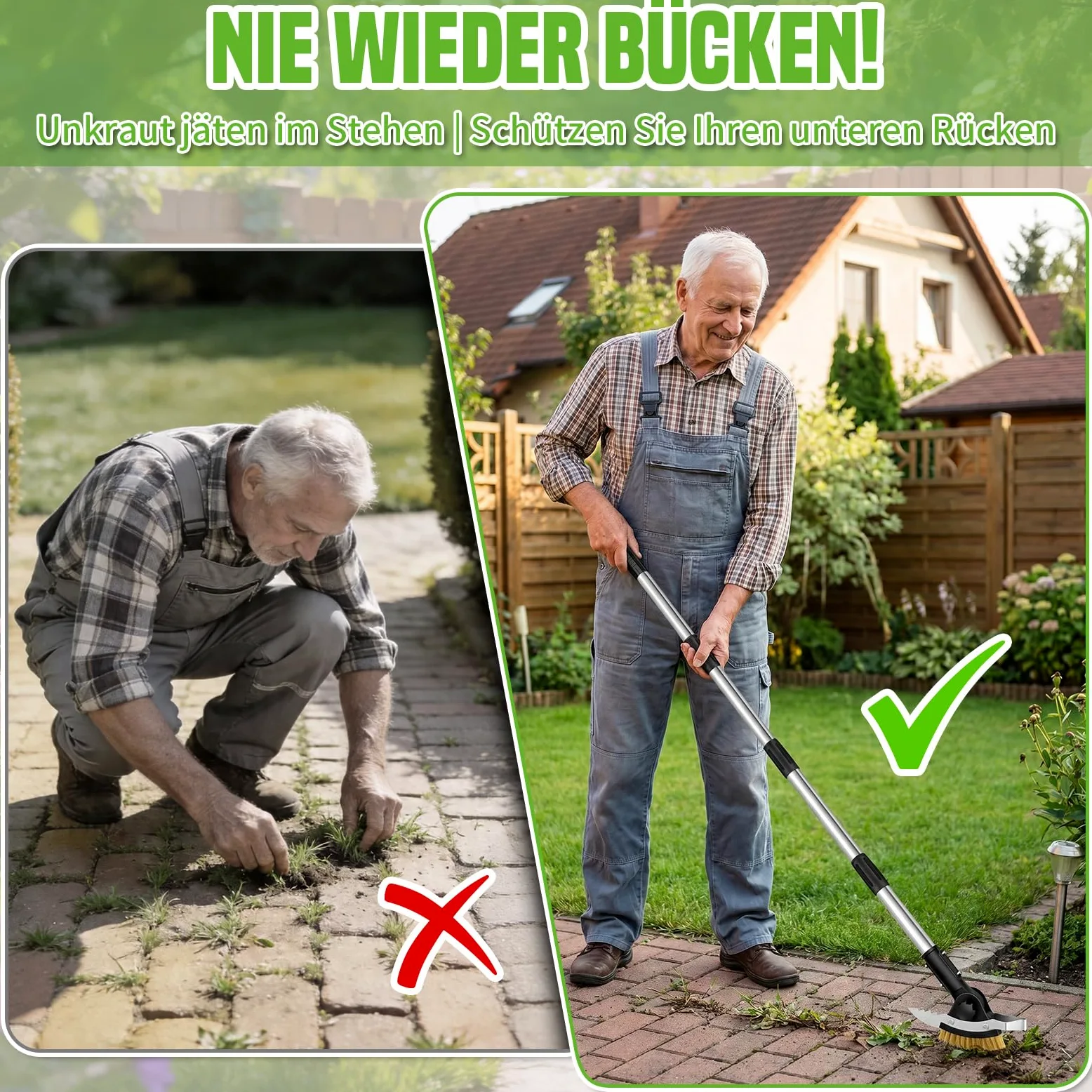 Hysagtek Grattoir à joints de jardin - Brosse à joints 3 en 1 - 150 cm - Réglable - Avec manche - Nettoyeur de joints avec brosse en mousse et 2 grattoirs en acier inoxydable - Pour escaliers