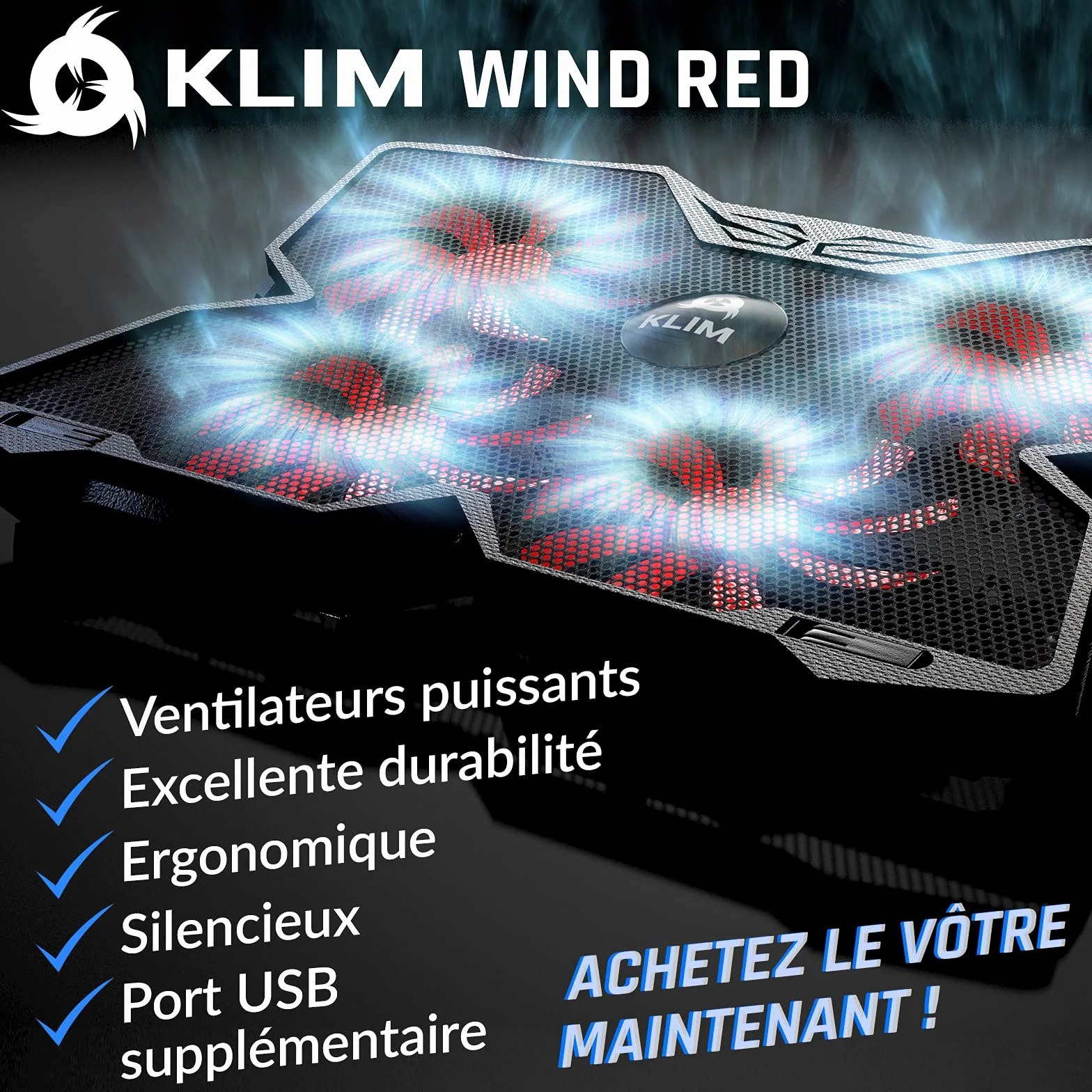 KLIM Wind Refroidisseur PC Portable 4 Ventilateurs Silencieux pour Laptop Mac PS5 PS4