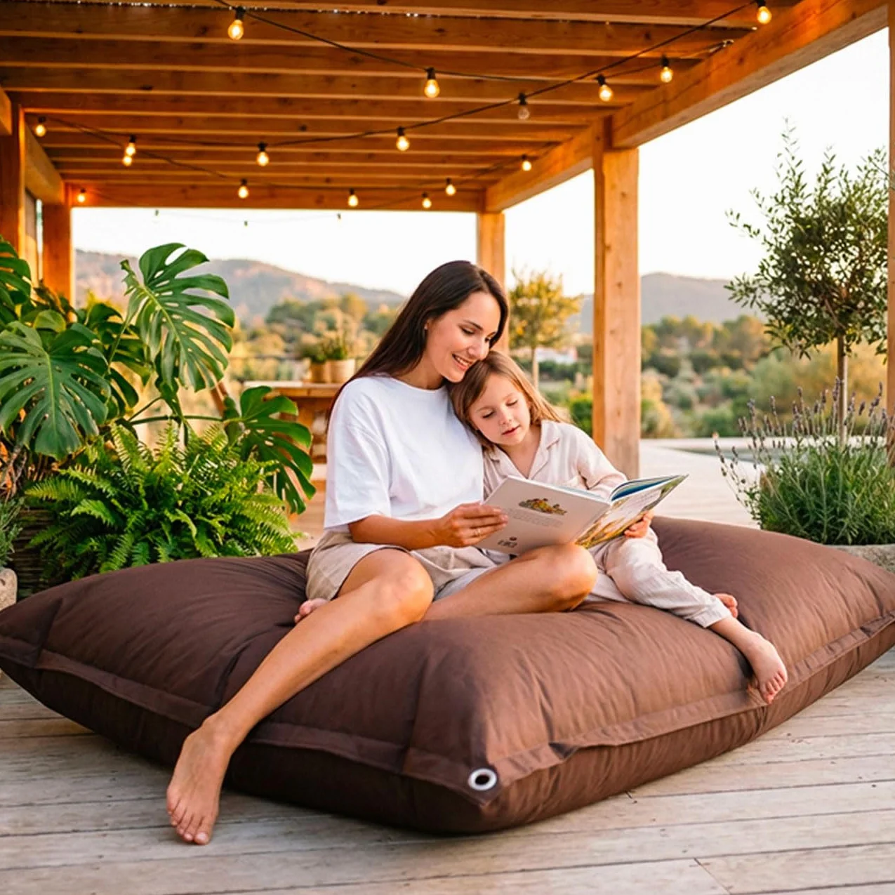 LIVEDECO - Pouf Extérieur, Outdoor, Jardin, Terrasse, Marron Chocolat BiG52 Iron RAW