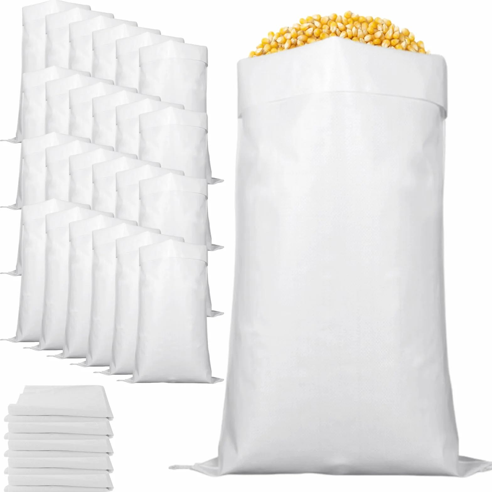 65x105 cm Sacs à Gravats 50kg Anti Inondation Chantier pour Sable Céréales Charbon Poudres (Blanc)