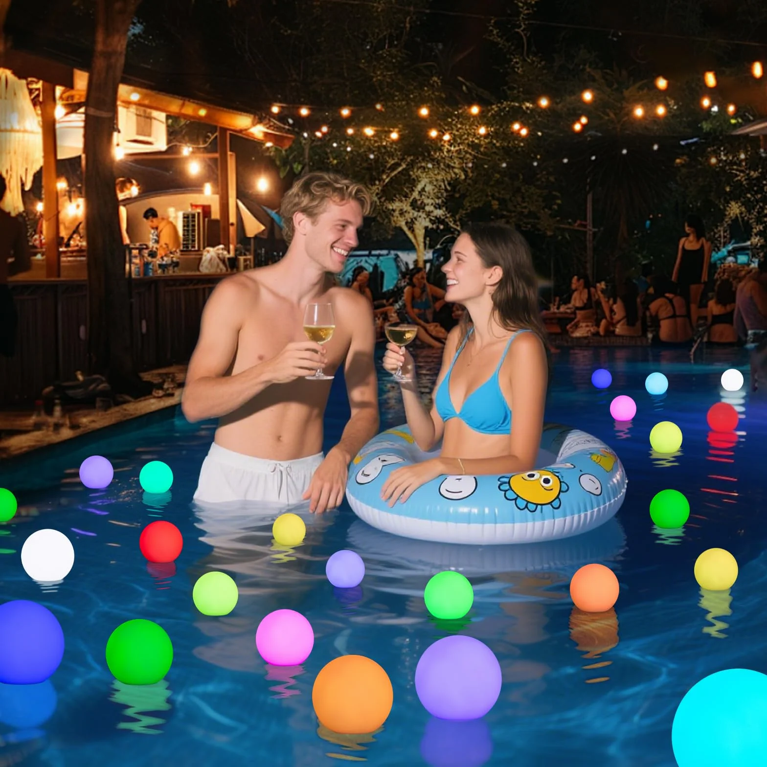 Lumière Piscine Flottante LED IP68 Imperméable avec Télécommande, 16 RGB Changement de Couleur Lampe Piscine