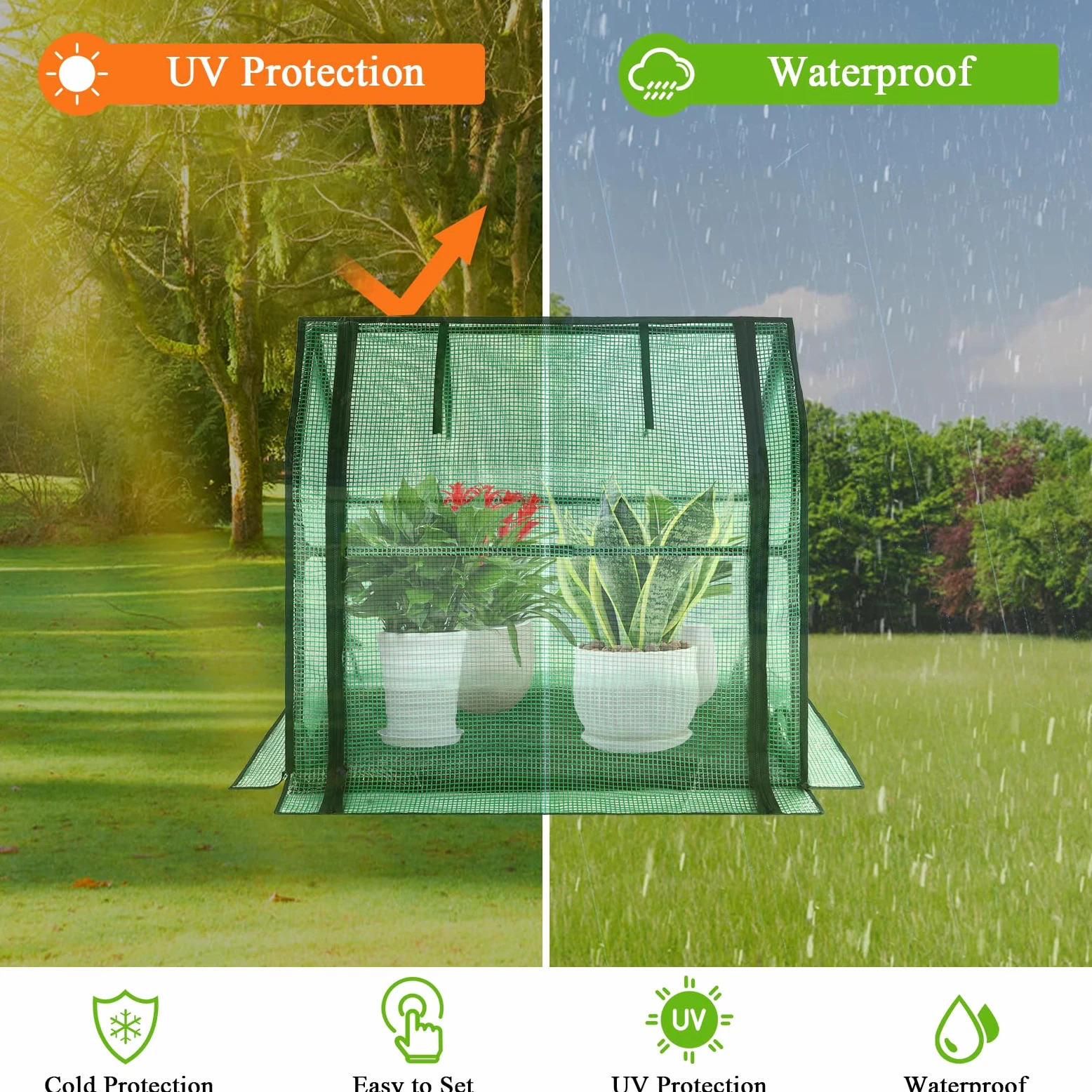 U'Artlines Mini Serre Portable avec Coussinet imperméable 91,4 x 45,7 x 83,3 cm, Tente pour Jardin, Petites Plantes, intérieur et extérieur, Vert PE