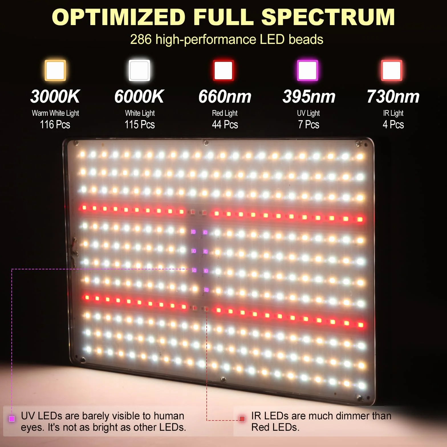 MICCYE Lampe de Plante Horticole LED 286 LEDs Dimmable Spectre Complet UV-IR avec Trépied Minuterie 4/8/12H
