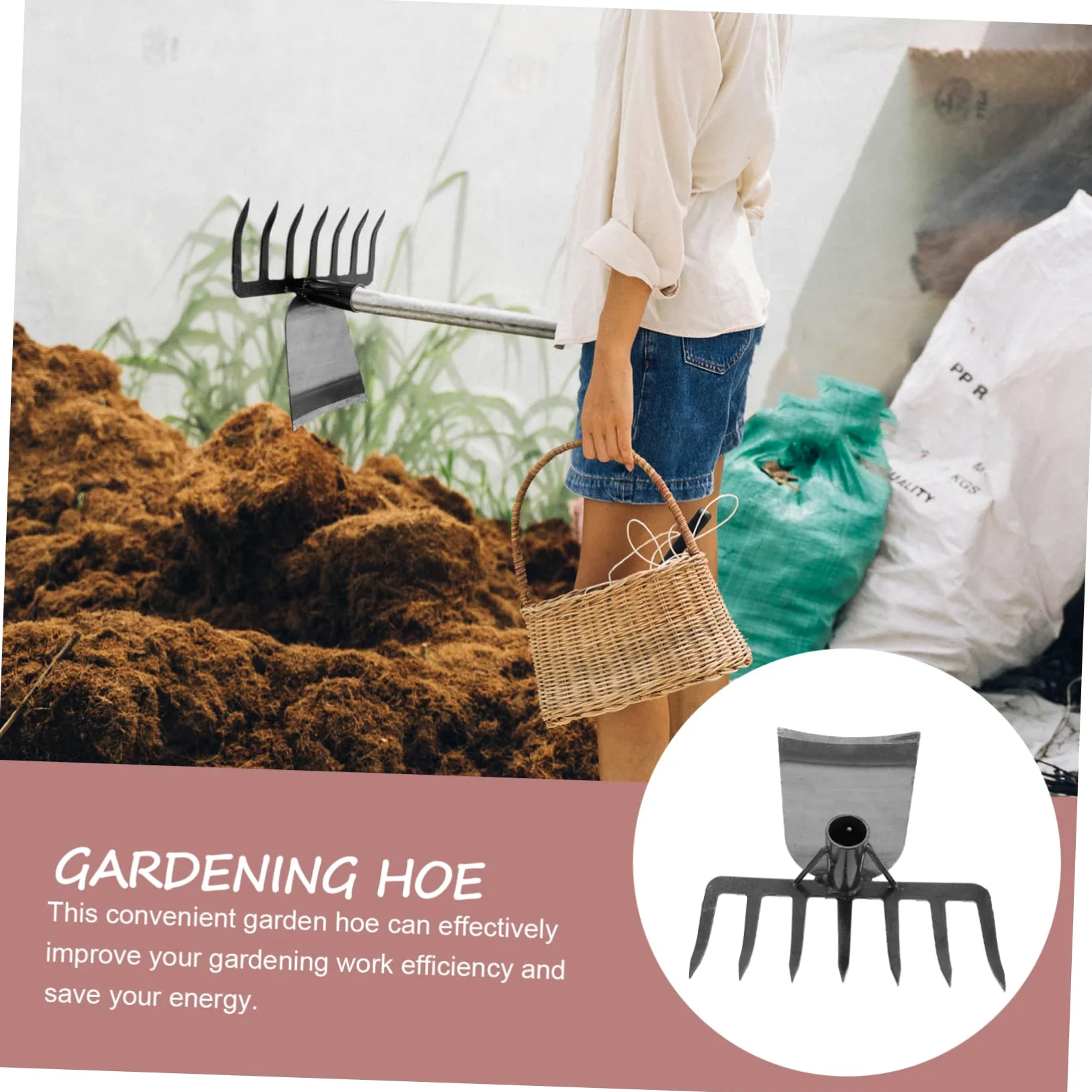 Houe de Jardin Multifonction en Acier Inoxydable Noir Robuste | Tête Combinée Bêche et Râteau, pour Ameublir la Terre, Design Solide, Outil de Jardinage Pratique