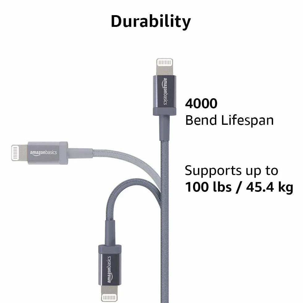Amazon Basics Câble USB-C vers Lightning en nylon tressé MFi 1.8 m gris foncé pour iPhone 13/12/11/X/XS/XR/8