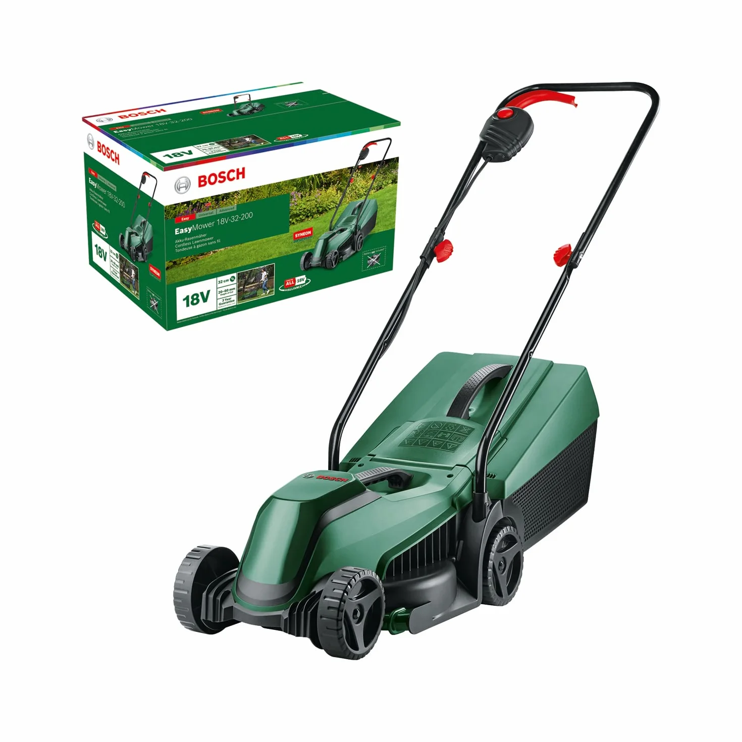 Bosch Tondeuse sans fil - EasyMower 18V-32-200 (livré dans un carton sans batterie, système 18 V, diamètre de coupe : 32 cm)