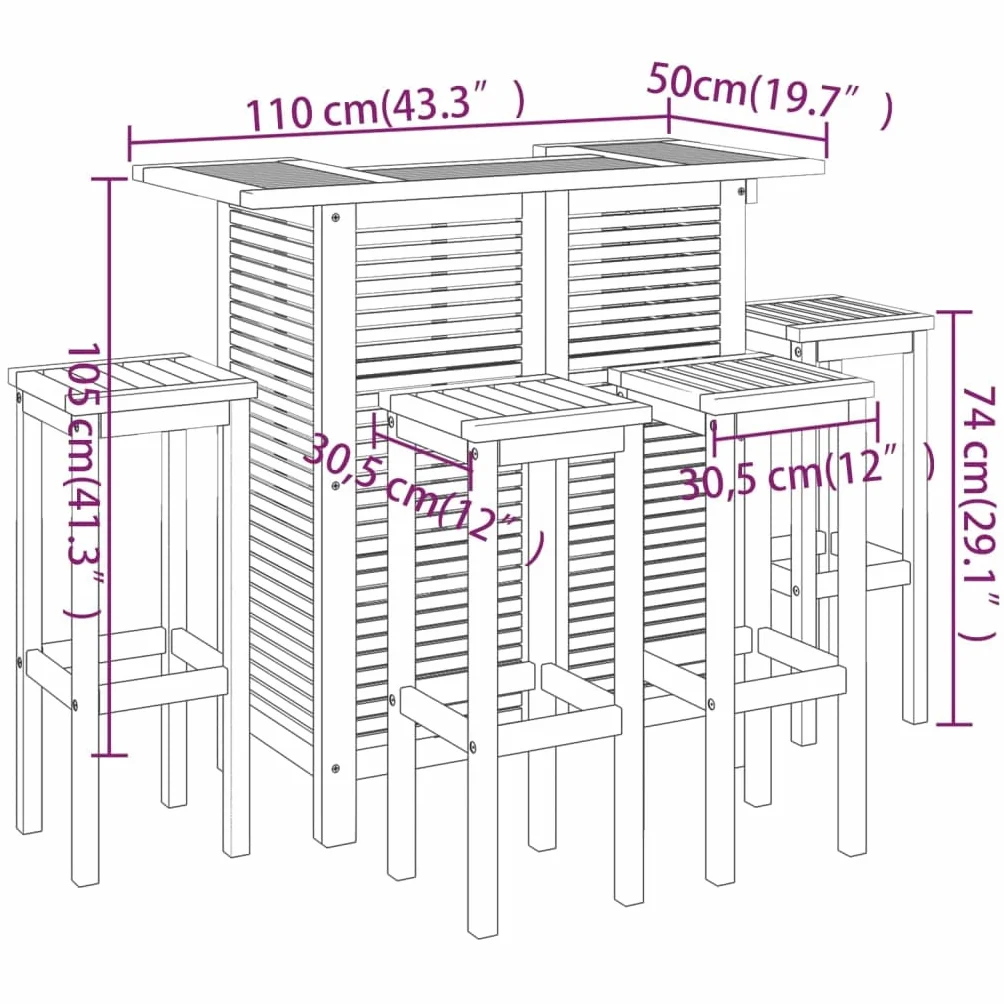 Ensemble de bar de jardin 5 pcs Bois d'acacia massif