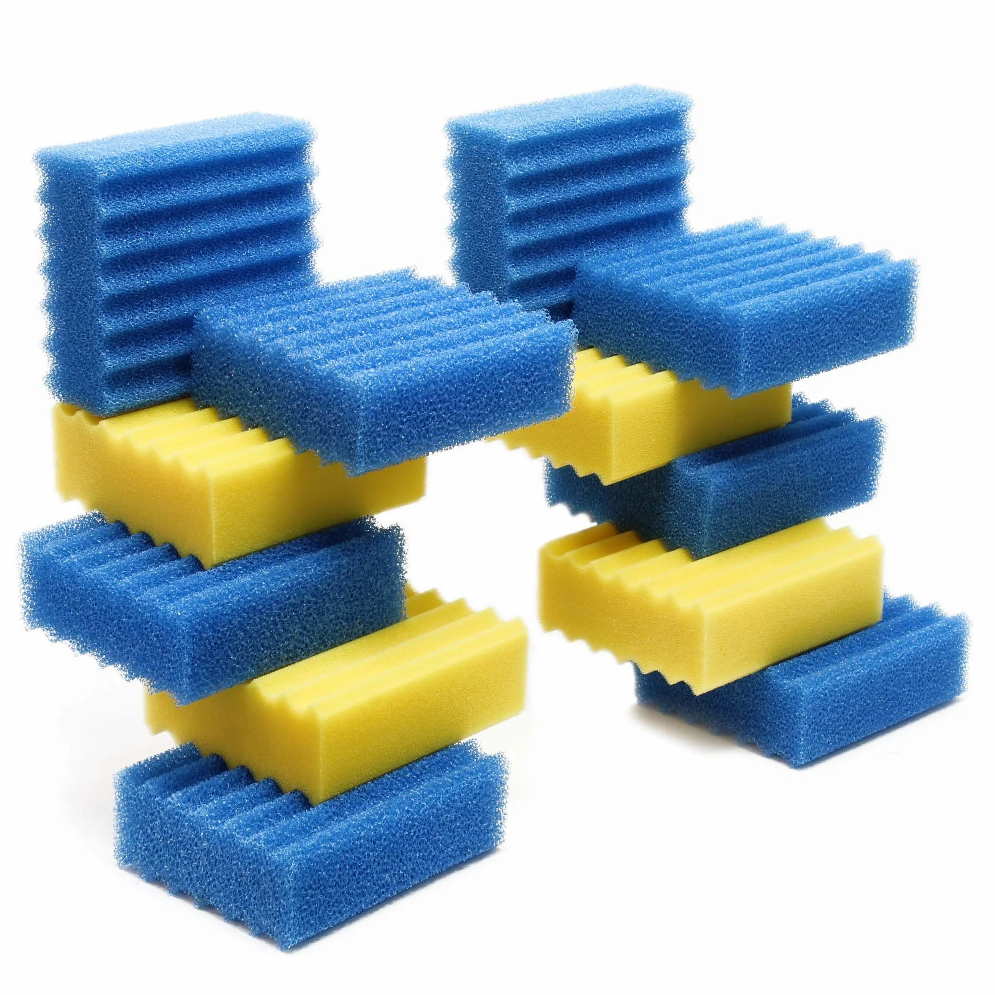 SunSun Lot Complet de 12 éponges filtrantes pour Filtre Biologique CBF-350C - 4 Jaunes, 8 Bleues - Pièce détachée Mousse de Filtration - Matériaux filtrants pour Bassin Piscine Eau
