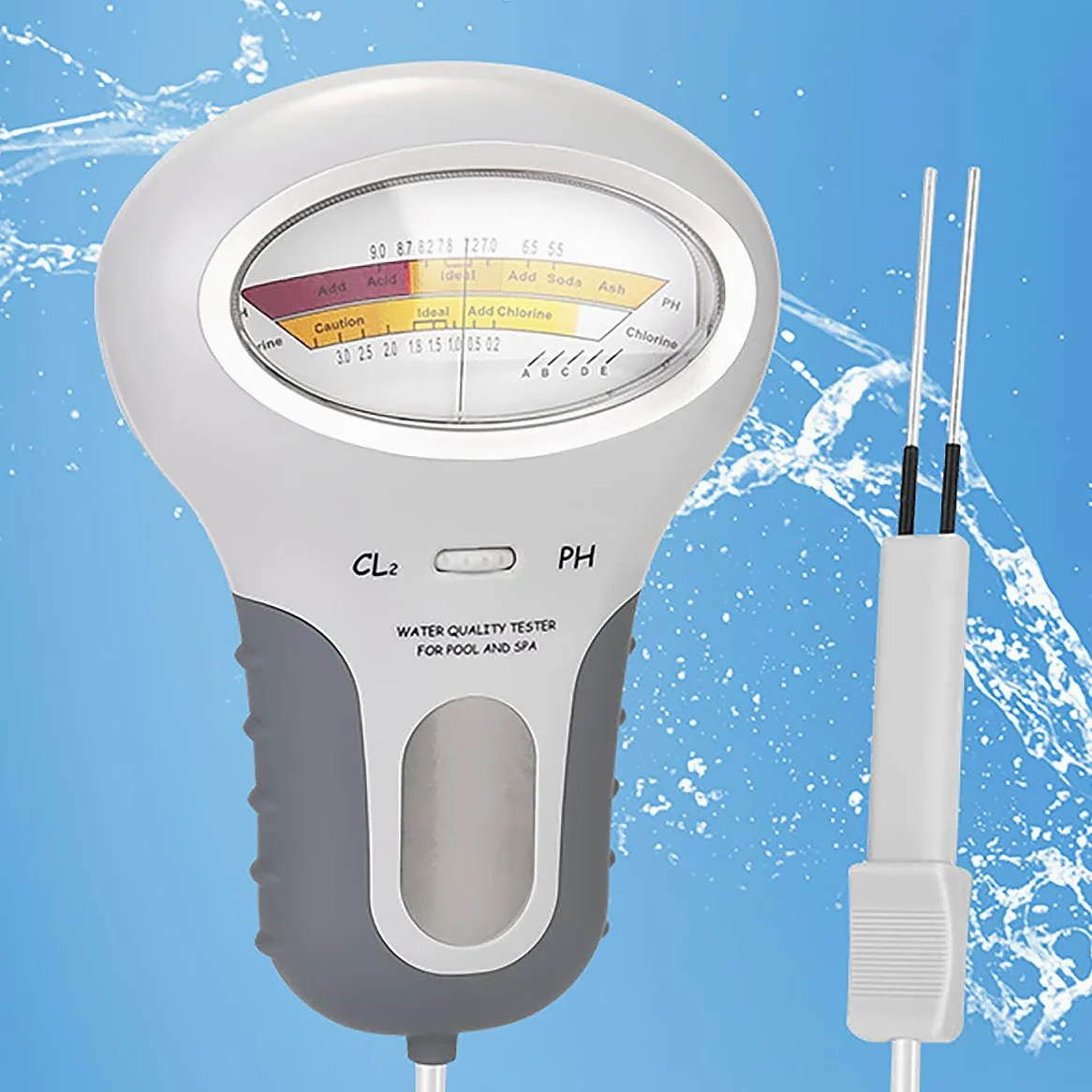 Analyseur Numérique 2 en 1 pH et Cl2 - Testeur de Qualité de l'Eau pour Piscine et Spa - Niveau de Remplissage
