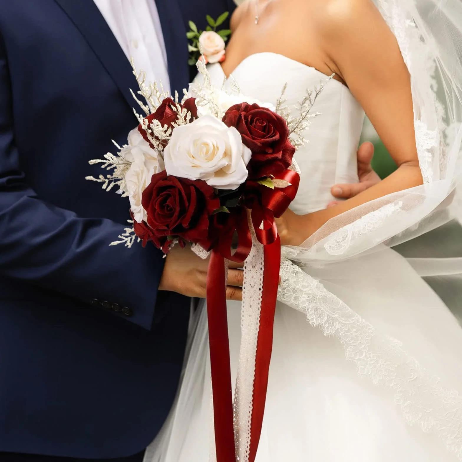 Bouquets De Mariage Champagne Blanc Rose Bordeaux Fleurs Artificielles Mariée Décoration Maison Église