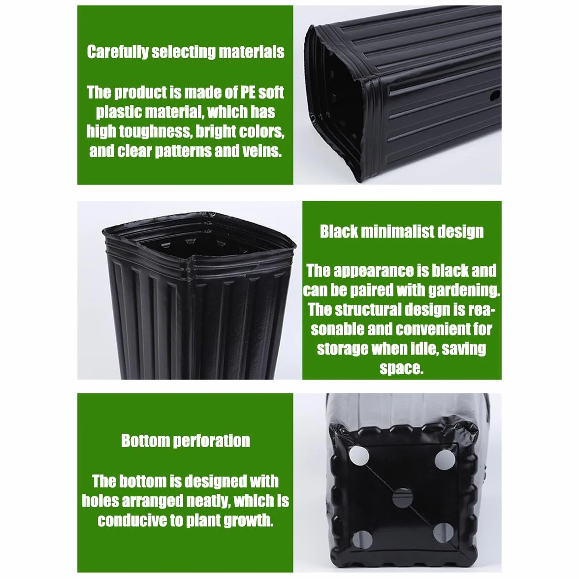 Pots d'arbres profonds en plastique 25 cm Noir Lot de 50 pour pépinière