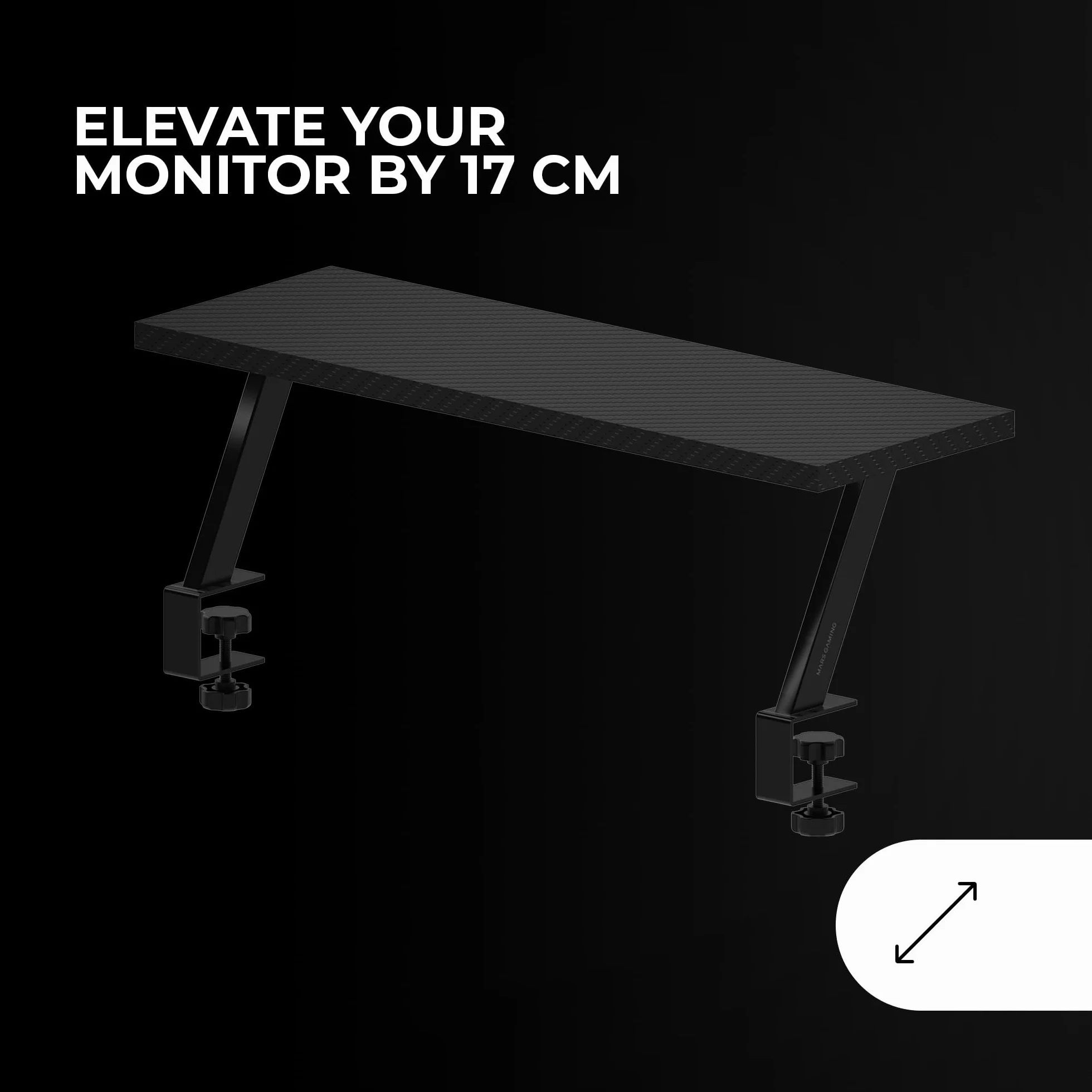 Mars Gaming MGDS Rehausseur de Moniteur 17cm Support Bureau Ergonomique Acier Plateau Fibre Carbone 60x20cm Noir