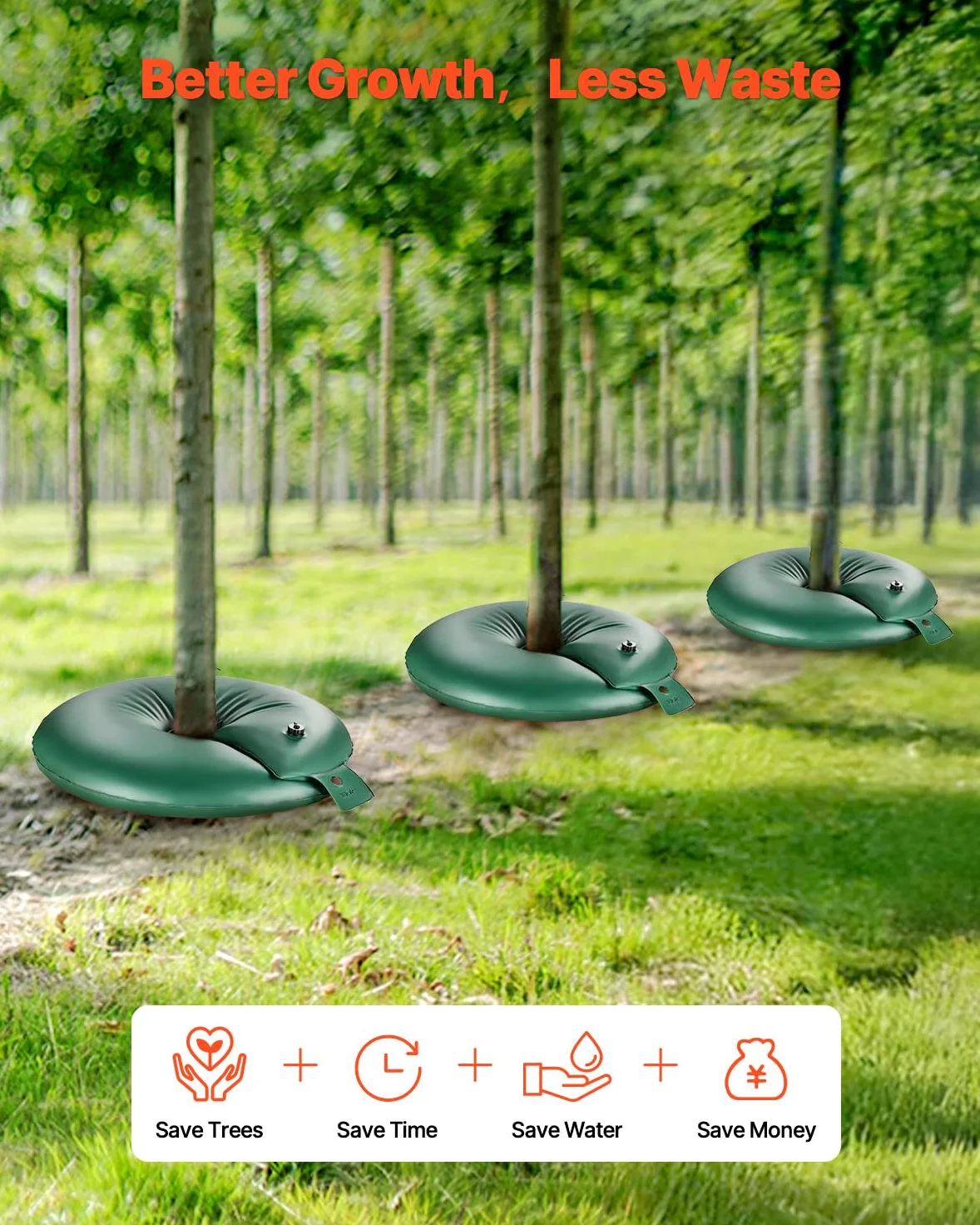 VEVOR Anneau d'arrosage d'arbres, 4 paquets, sac d'arrosage, 75,7 L, bague d'irrigation rechargeable robuste, libération lente de 6 à 9 heures, pour irrigation goutte à goutte des racines des arbustes