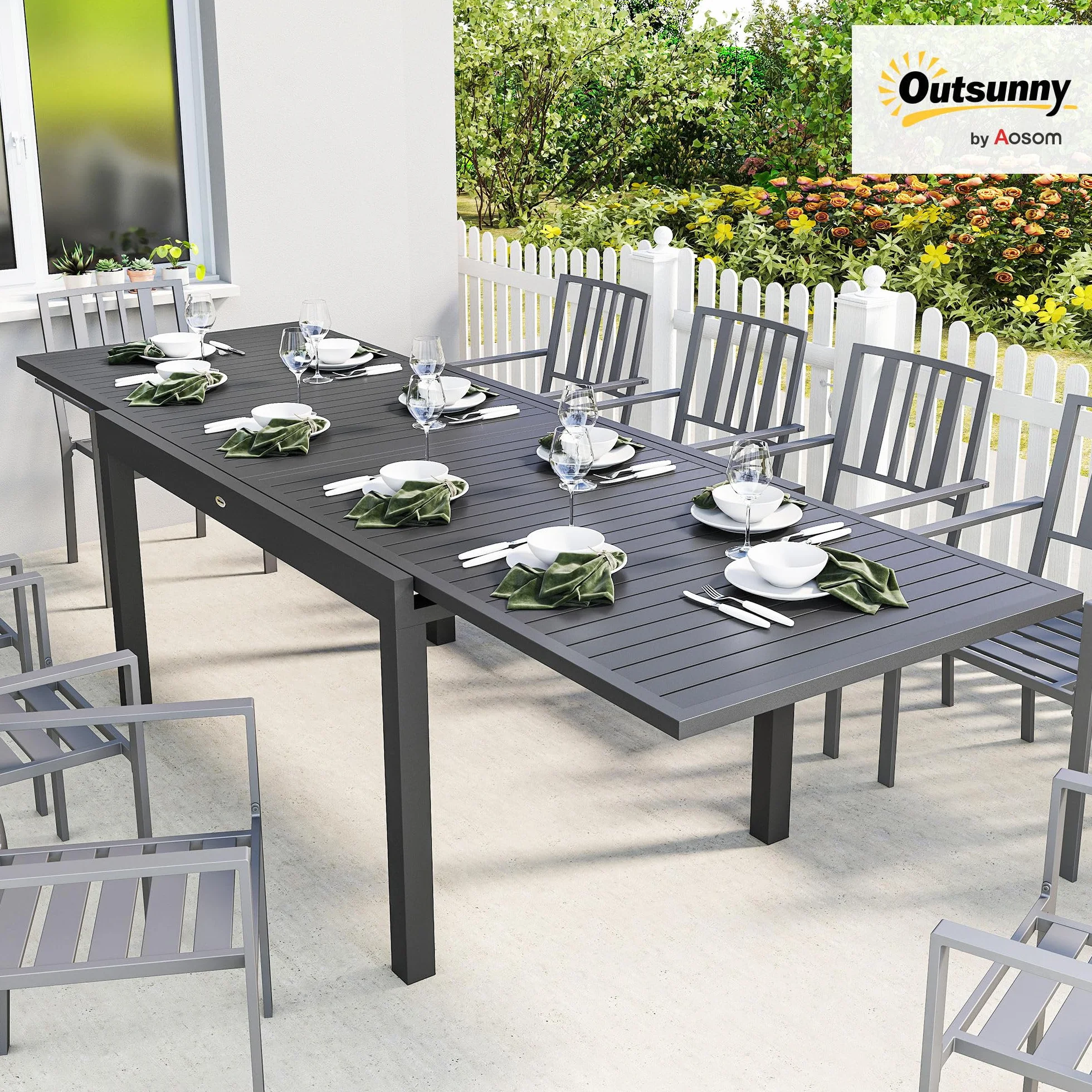 Outsunny Table de Jardin Extensible Aluminium 135-270cm 6-10 Personnes Gris Anthracite