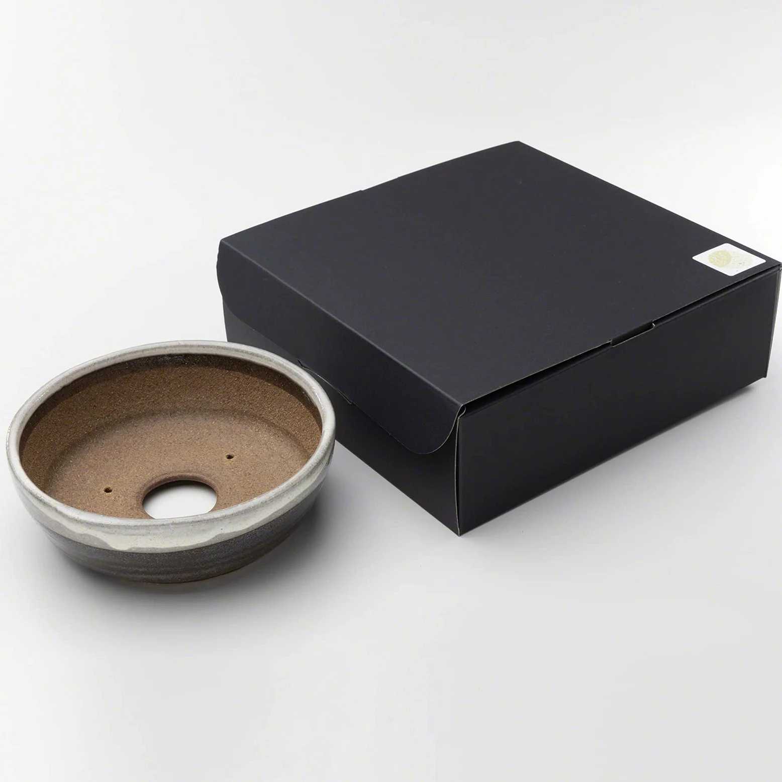 Wazakura Pot à Bonsaï en Céramique Émaillée avec Trou Drainage 17 cm, Fabriqué au Japon, Pot de Fleurs Japonais, Bol pour Plantes, Sable Beige avec Bande Blanche, Artisanat de Style Shigaraki