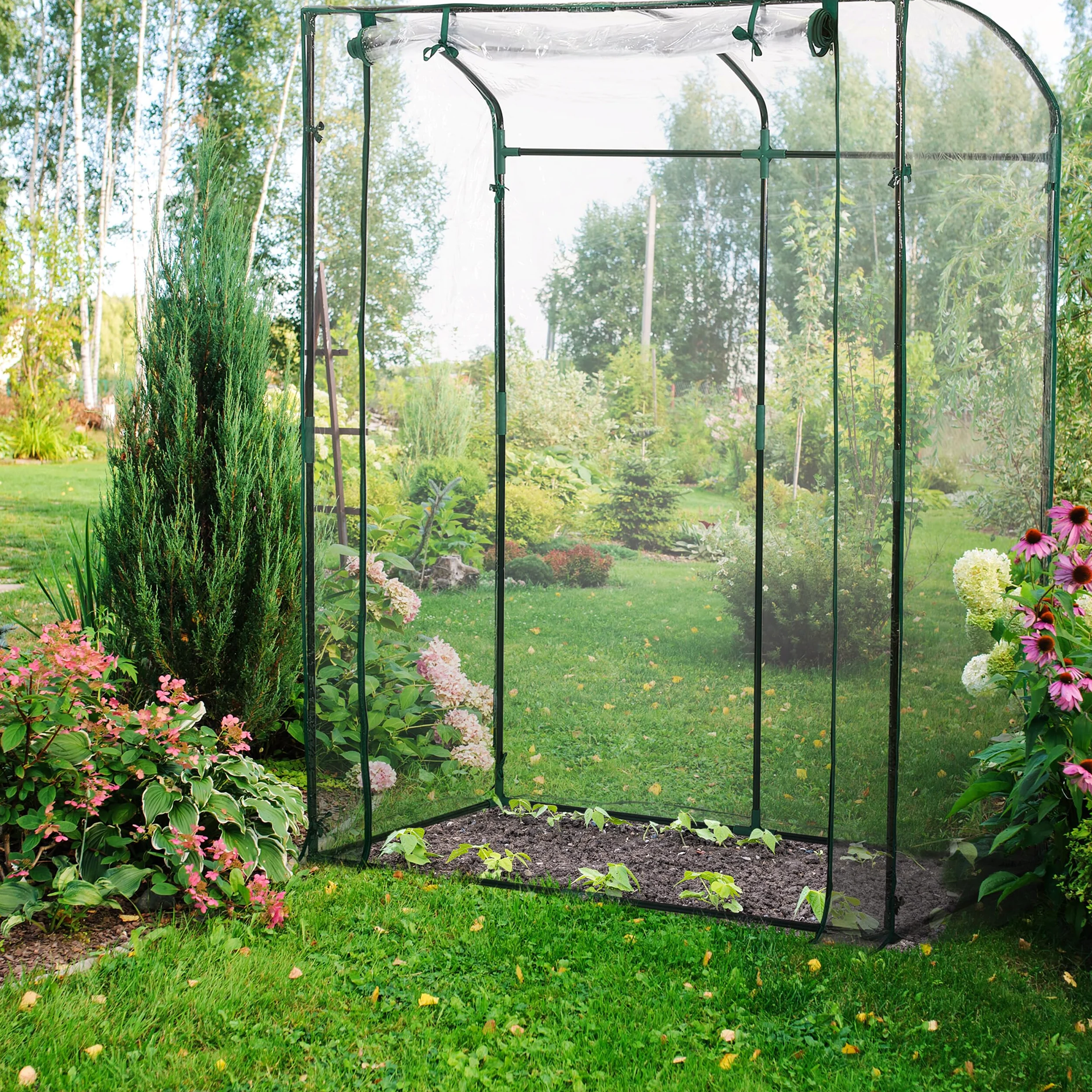 Relaxdays Serre, bâche en PVC, HLP : 170 x 130 x 75 cm, praticable avec Porte, Transparent/Vert