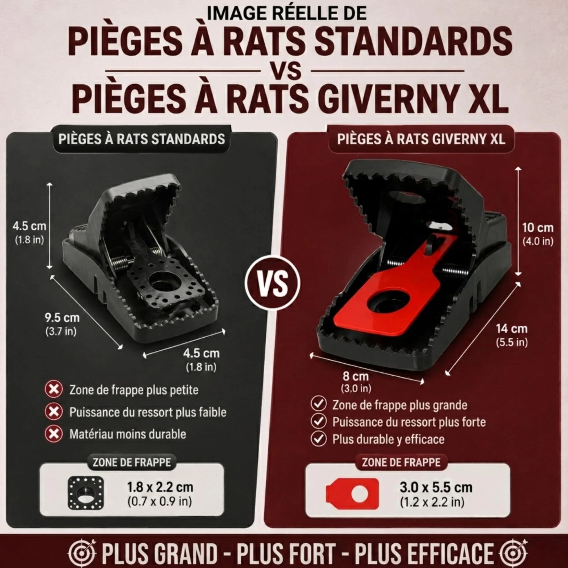 GIVERNY Piège à Rats XXL Lot de 6 Tapette Ultra-Puissante Réutilisable Anti Rongeurs Non Toxique Intérieur Extérieur